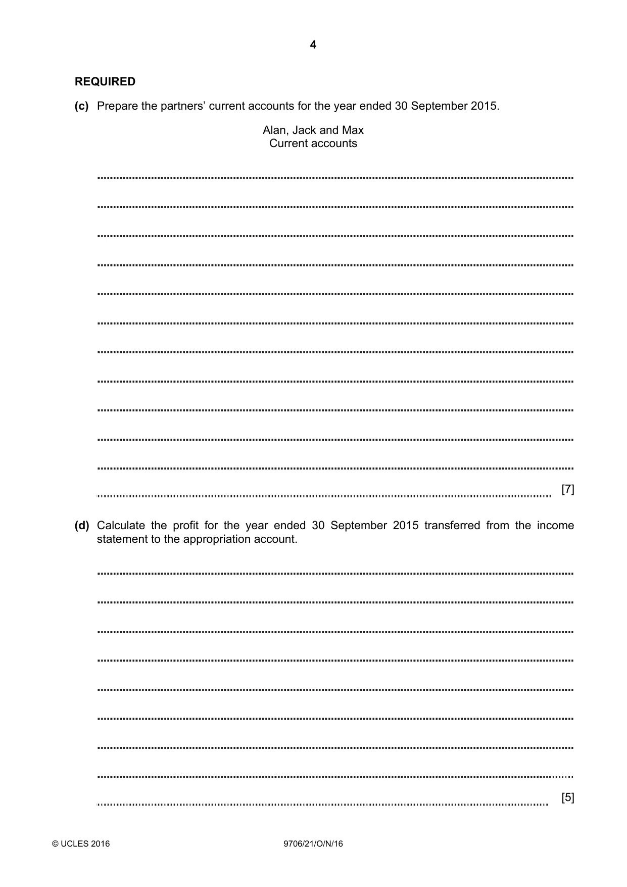Cambridge A Level Accounting 9706 2016 Oct/Nov Paper 2 · Variant 1 question paper, page 4 of 16