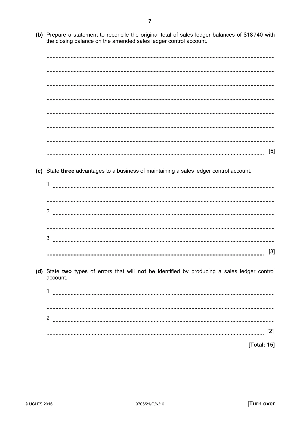 Cambridge A Level Accounting 9706 2016 Oct/Nov Paper 2 · Variant 1 question paper, page 7 of 16