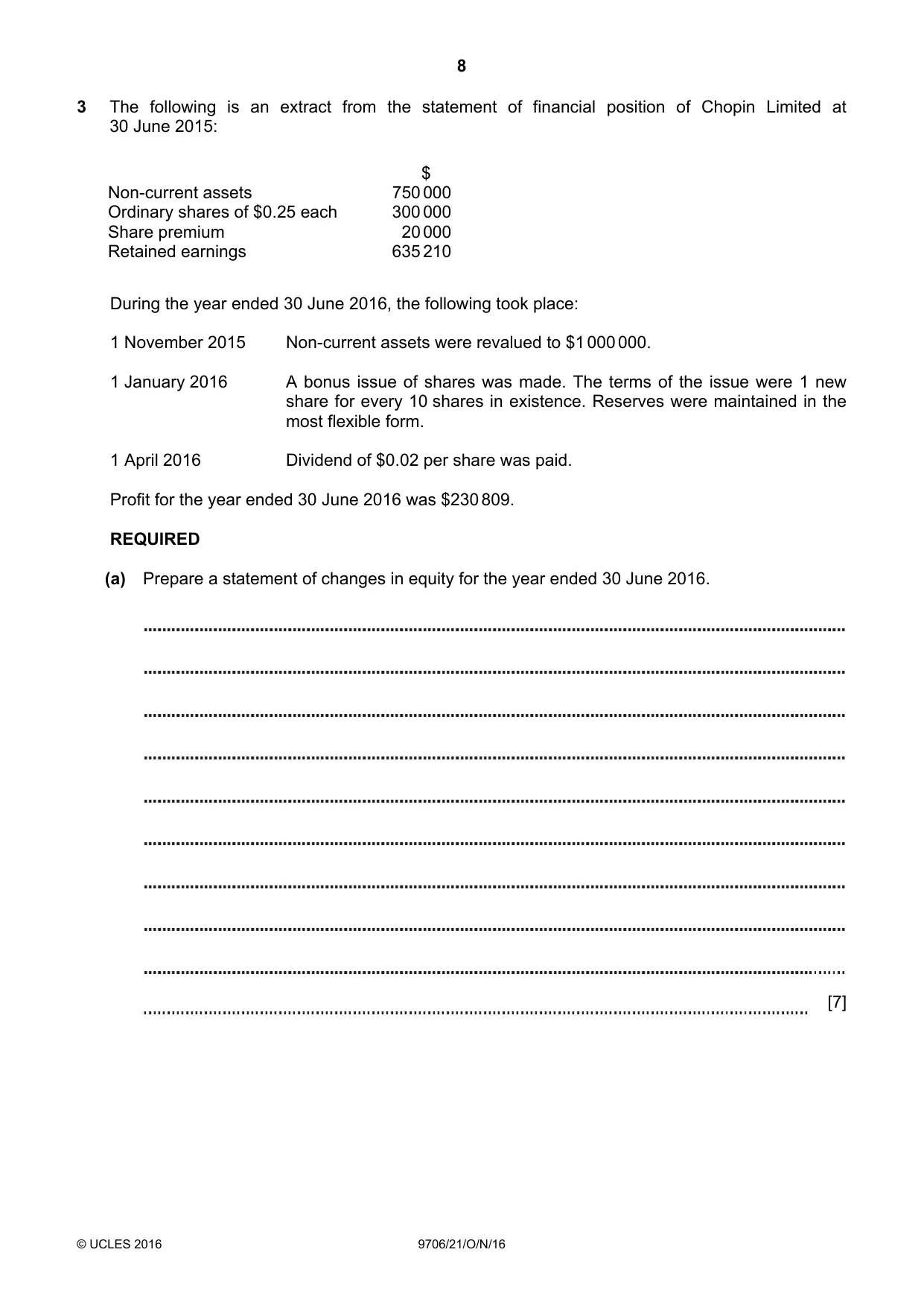 Cambridge A Level Accounting 9706 2016 Oct/Nov Paper 2 · Variant 1 question paper, page 8 of 16