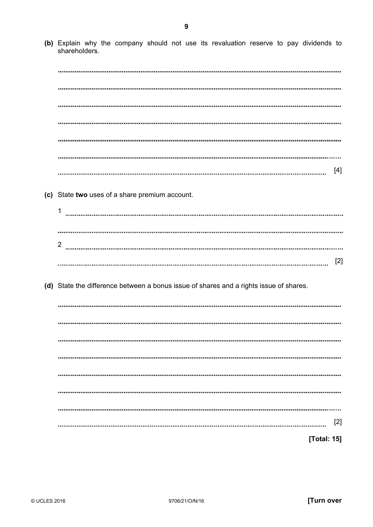 Cambridge A Level Accounting 9706 2016 Oct/Nov Paper 2 · Variant 1 question paper, page 9 of 16