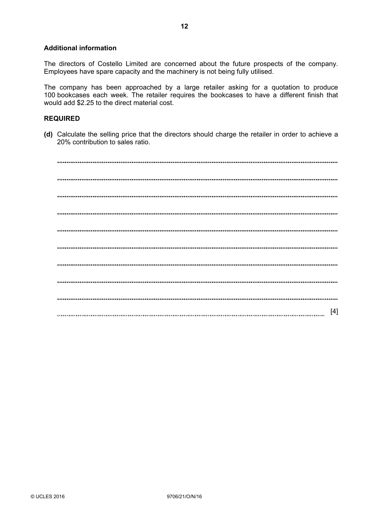 Cambridge A Level Accounting 9706 2016 Oct/Nov Paper 2 · Variant 1 question paper, page 12 of 16