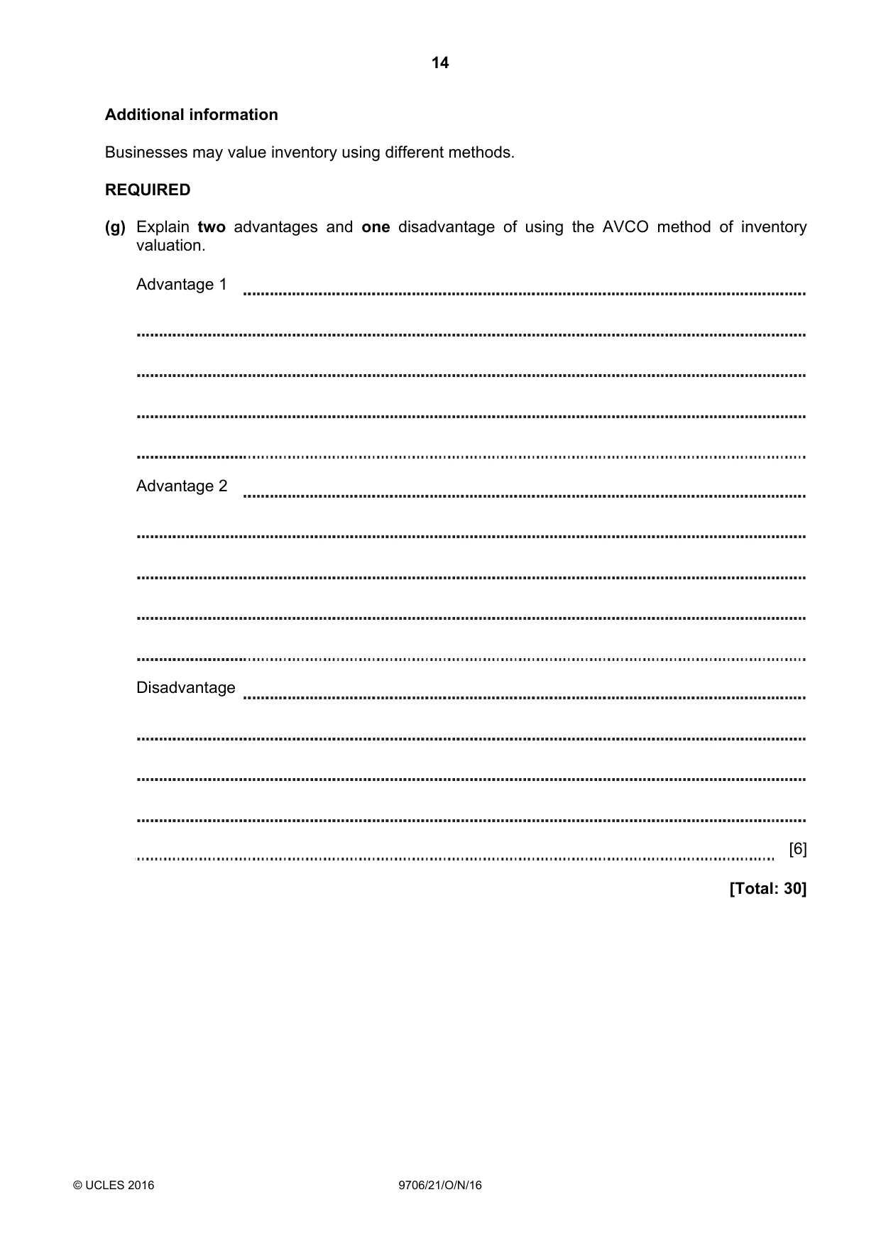 Cambridge A Level Accounting 9706 2016 Oct/Nov Paper 2 · Variant 1 question paper, page 14 of 16