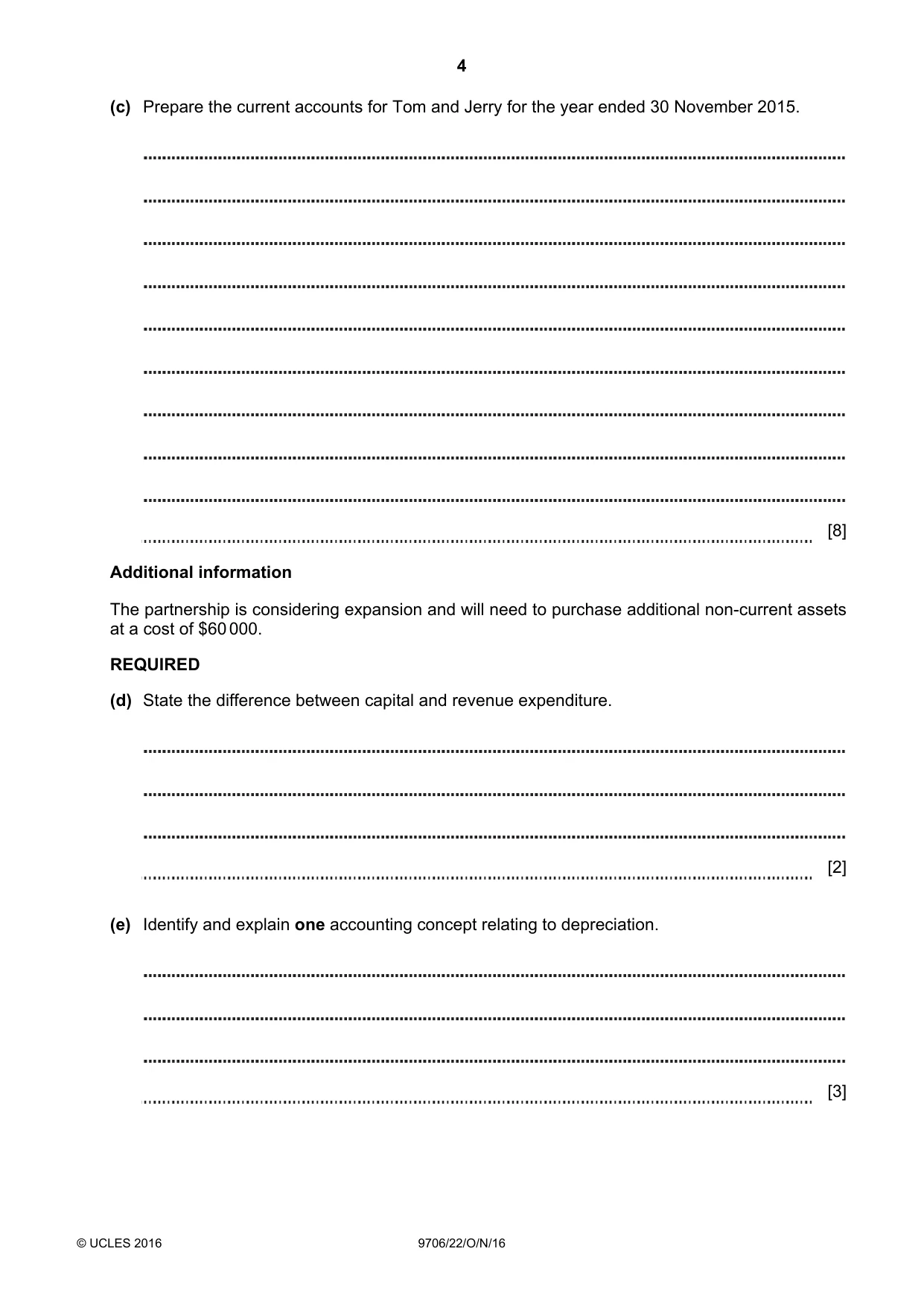 Cambridge A Level Accounting 9706 2016 Oct/Nov Paper 2 · Variant 2 question paper, page 4 of 16