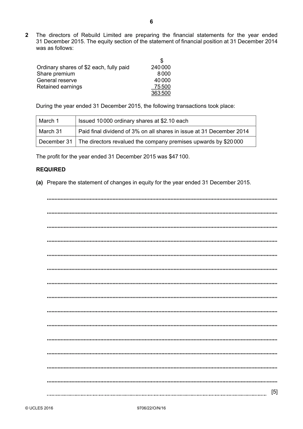Cambridge A Level Accounting 9706 2016 Oct/Nov Paper 2 · Variant 2 question paper, page 6 of 16