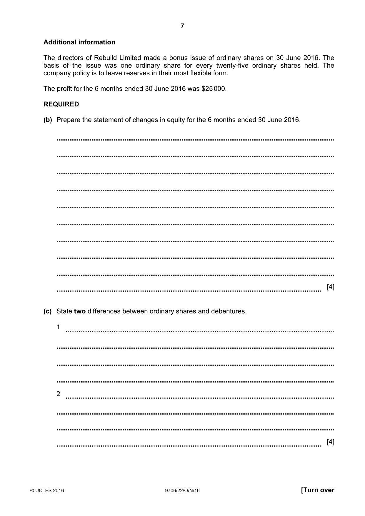 Cambridge A Level Accounting 9706 2016 Oct/Nov Paper 2 · Variant 2 question paper, page 7 of 16
