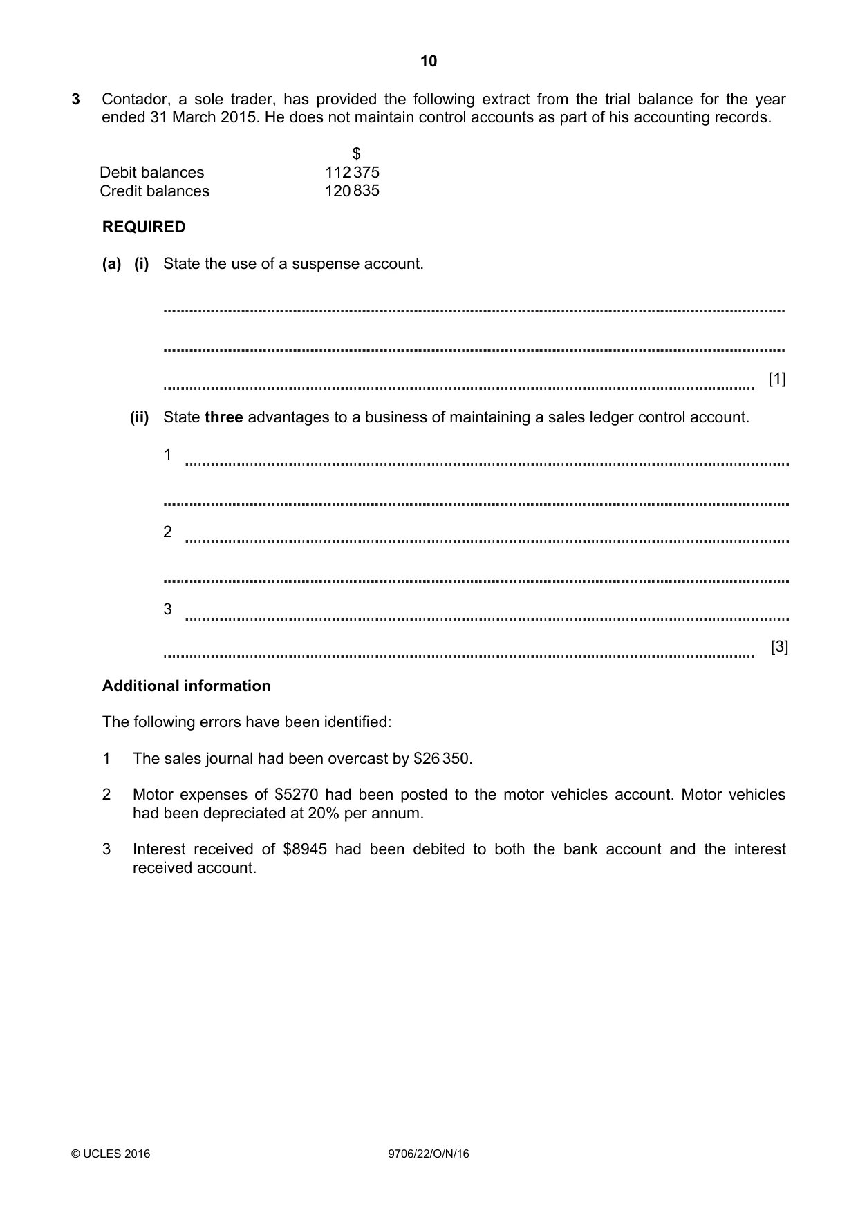 Cambridge A Level Accounting 9706 2016 Oct/Nov Paper 2 · Variant 2 question paper, page 10 of 16