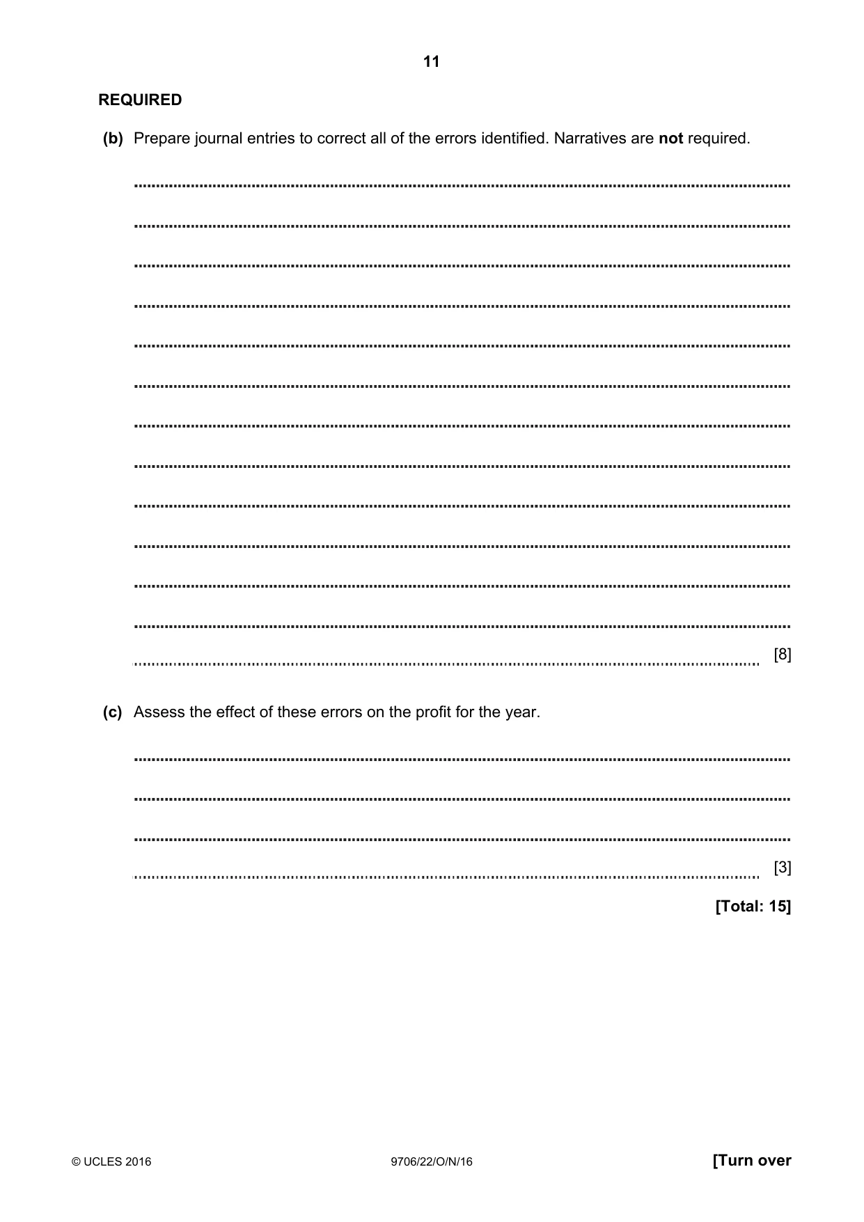 Cambridge A Level Accounting 9706 2016 Oct/Nov Paper 2 · Variant 2 question paper, page 11 of 16