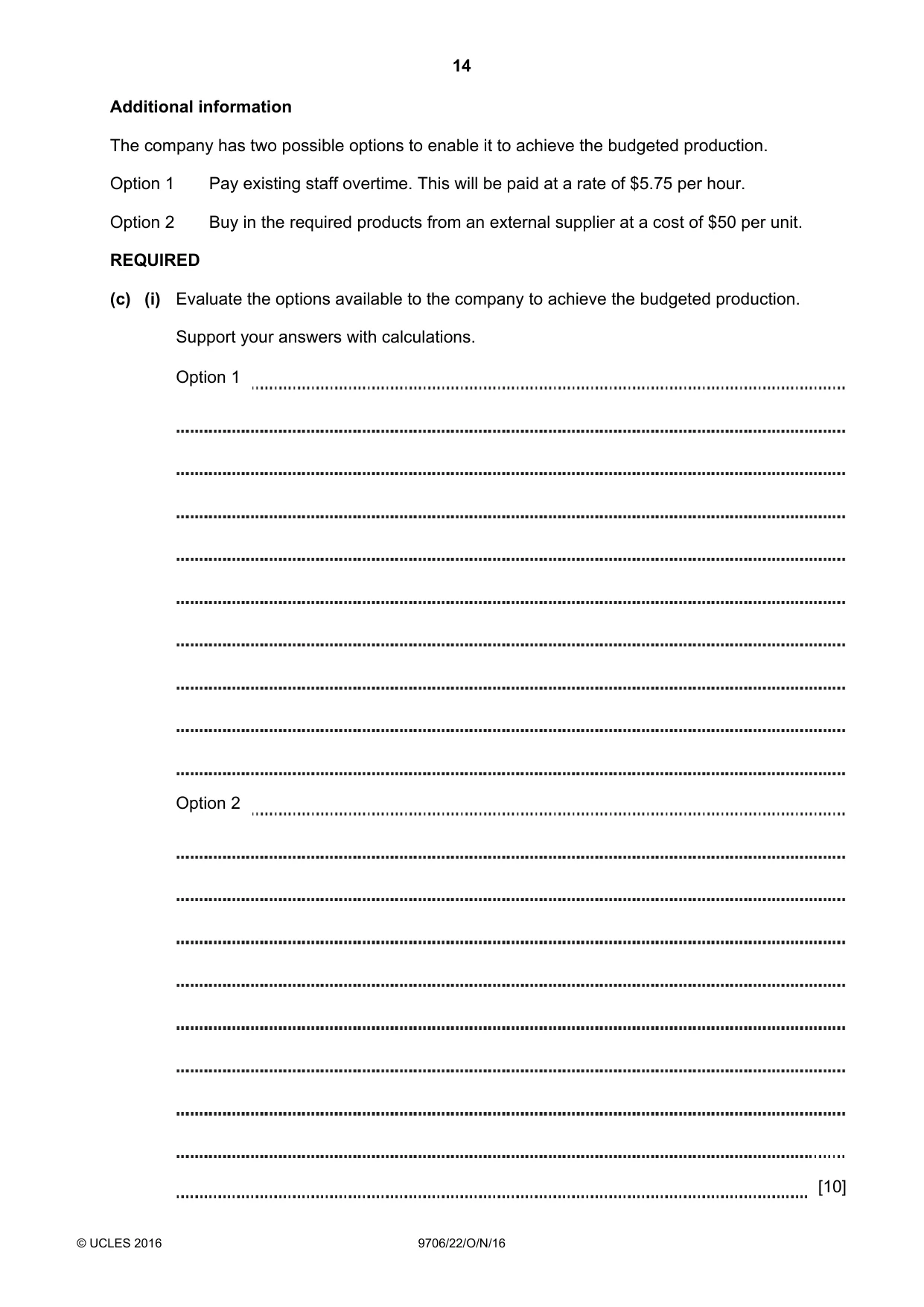 Cambridge A Level Accounting 9706 2016 Oct/Nov Paper 2 · Variant 2 question paper, page 14 of 16