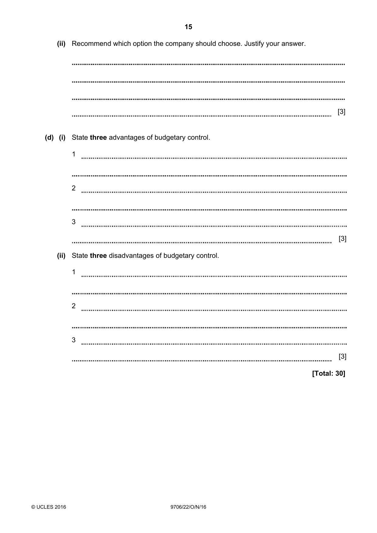 Cambridge A Level Accounting 9706 2016 Oct/Nov Paper 2 · Variant 2 question paper, page 15 of 16
