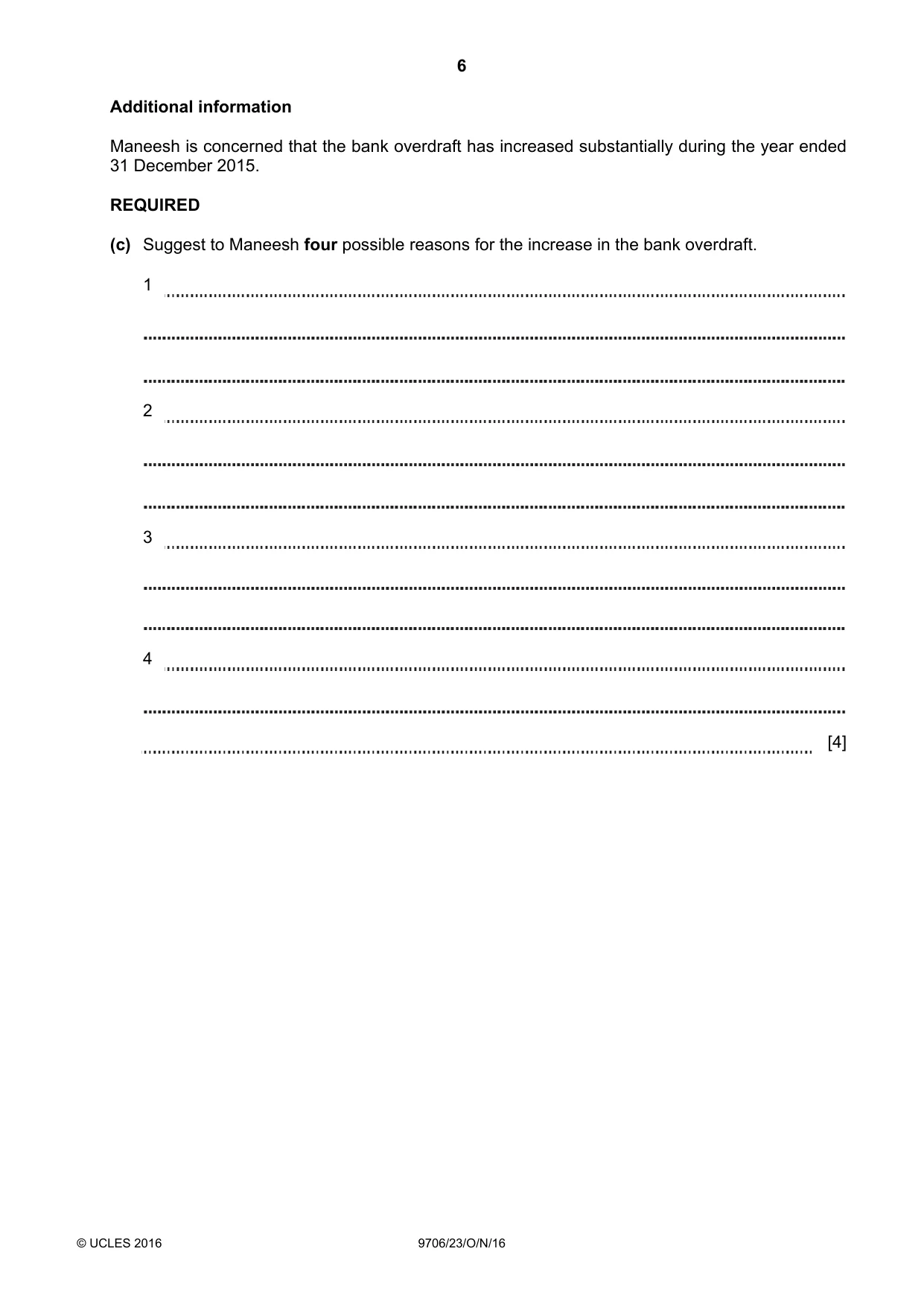 Cambridge A Level Accounting 9706 2016 Oct/Nov Paper 2 · Variant 3 question paper, page 6 of 20