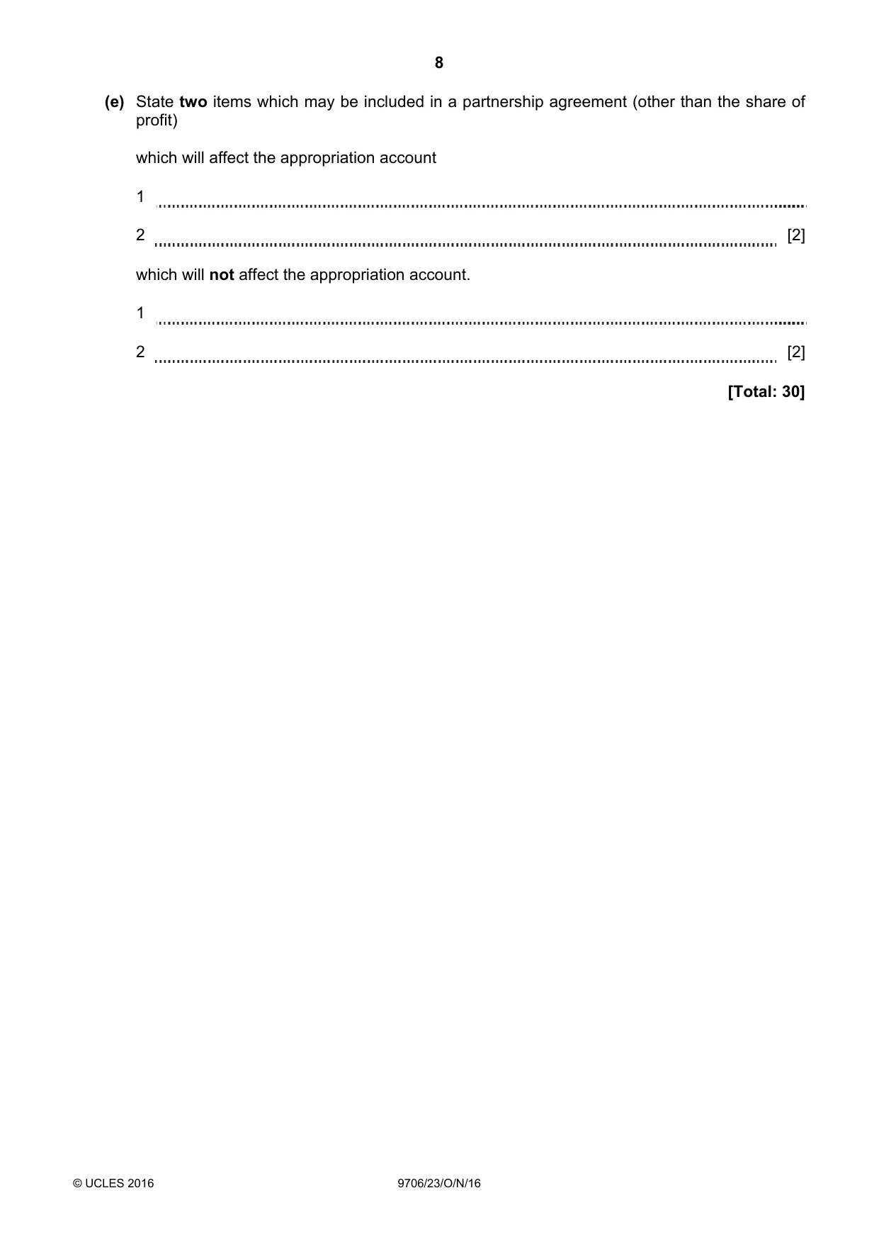 Cambridge A Level Accounting 9706 2016 Oct/Nov Paper 2 · Variant 3 question paper, page 8 of 20