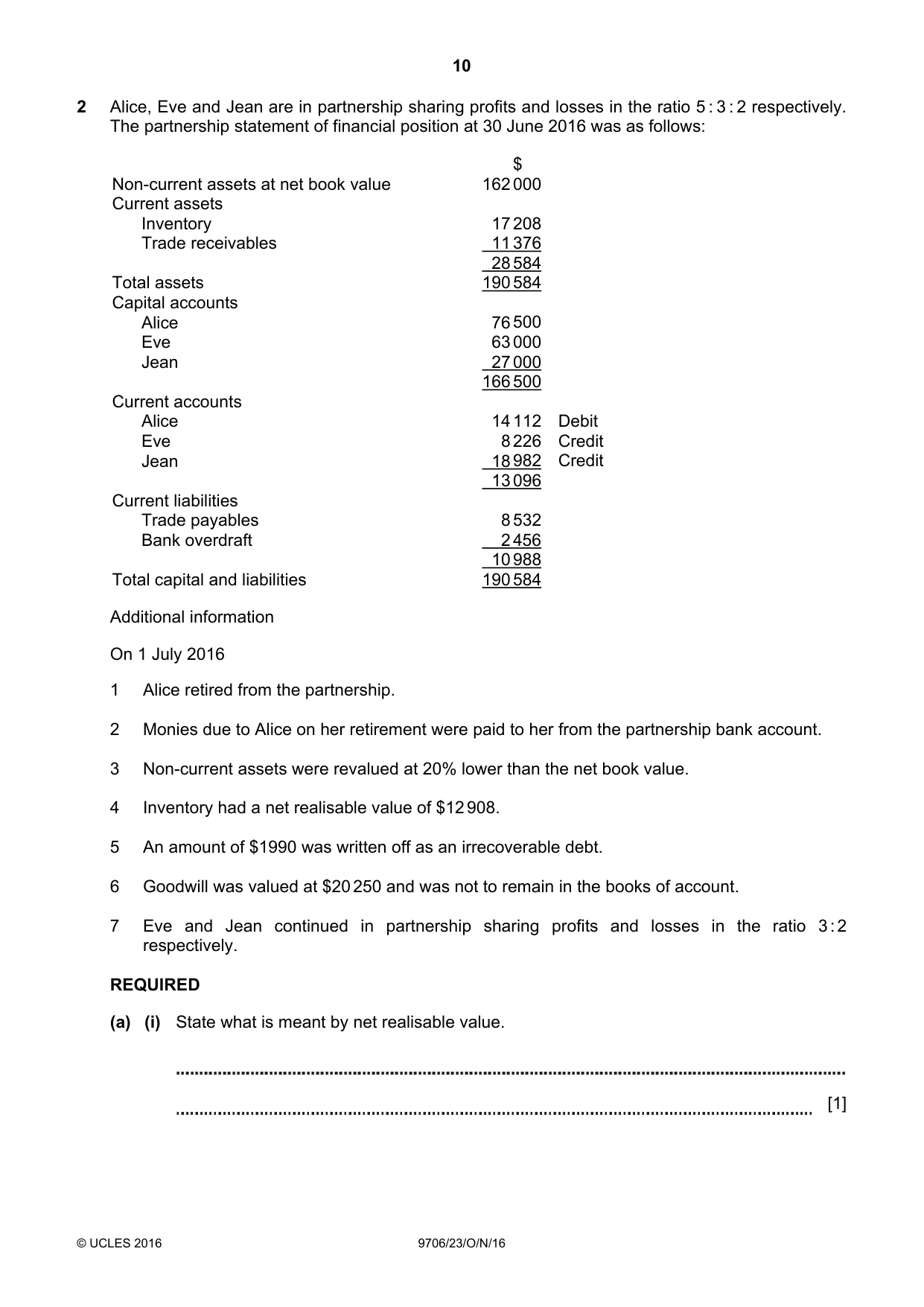 Cambridge A Level Accounting 9706 2016 Oct/Nov Paper 2 · Variant 3 question paper, page 10 of 20