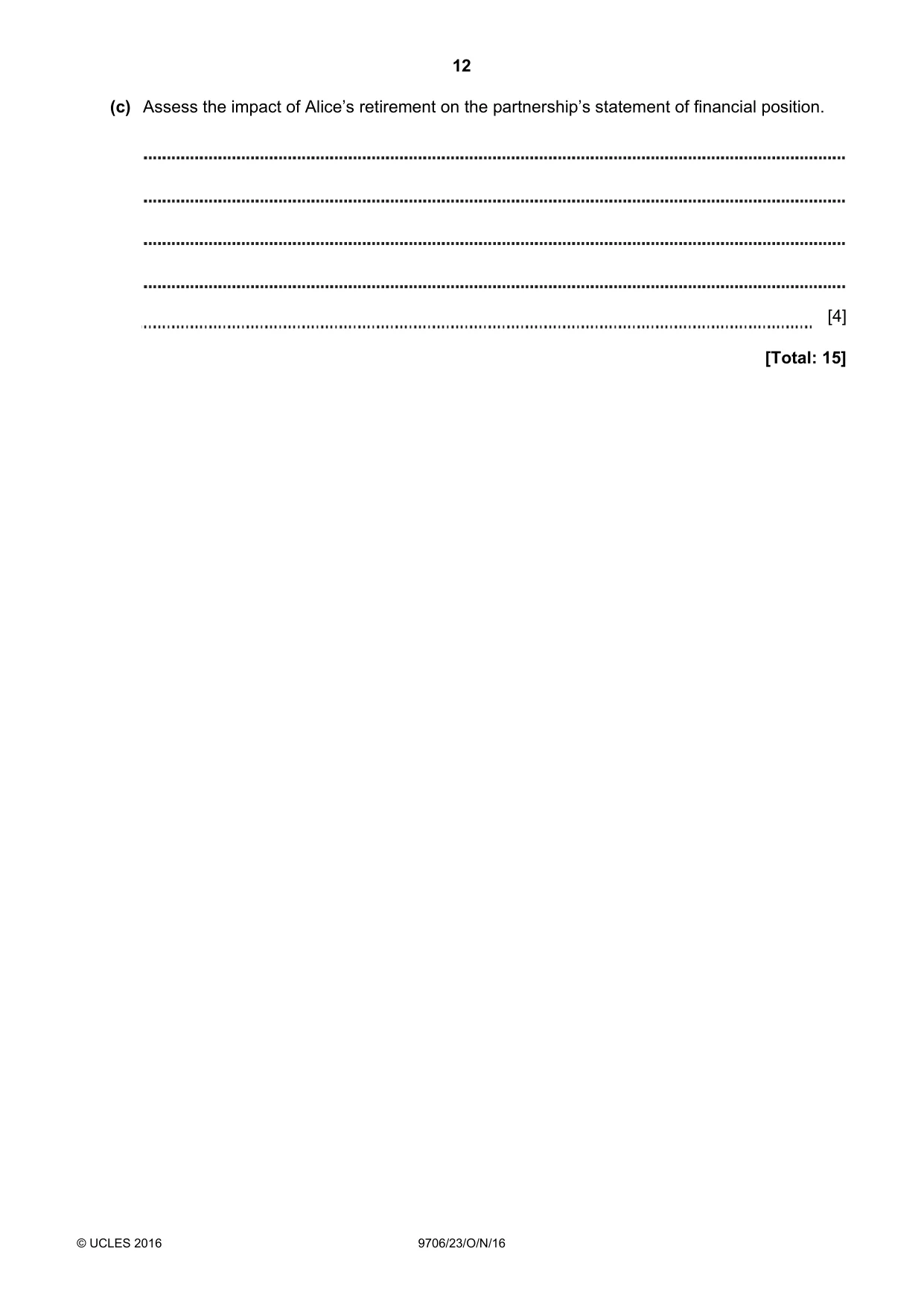 Cambridge A Level Accounting 9706 2016 Oct/Nov Paper 2 · Variant 3 question paper, page 12 of 20