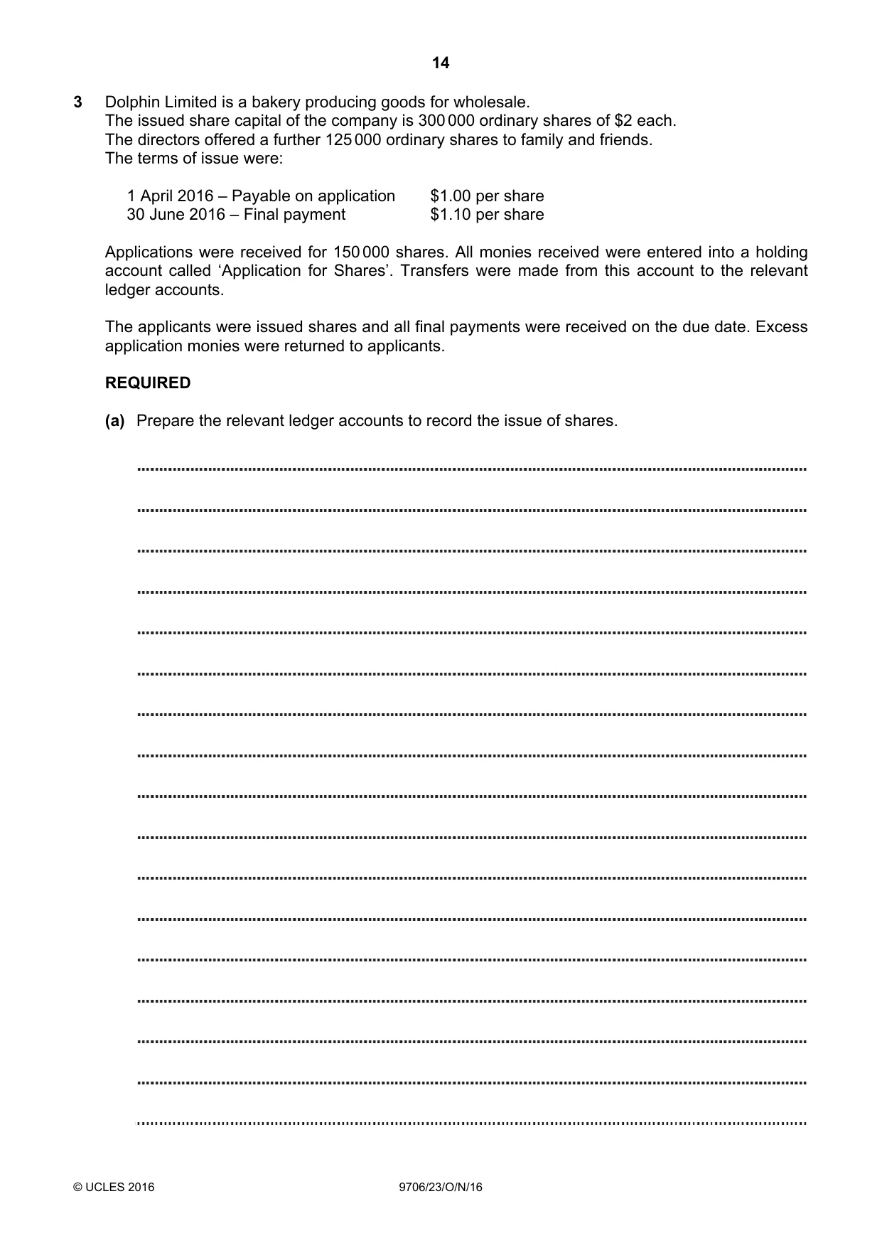 Cambridge A Level Accounting 9706 2016 Oct/Nov Paper 2 · Variant 3 question paper, page 14 of 20