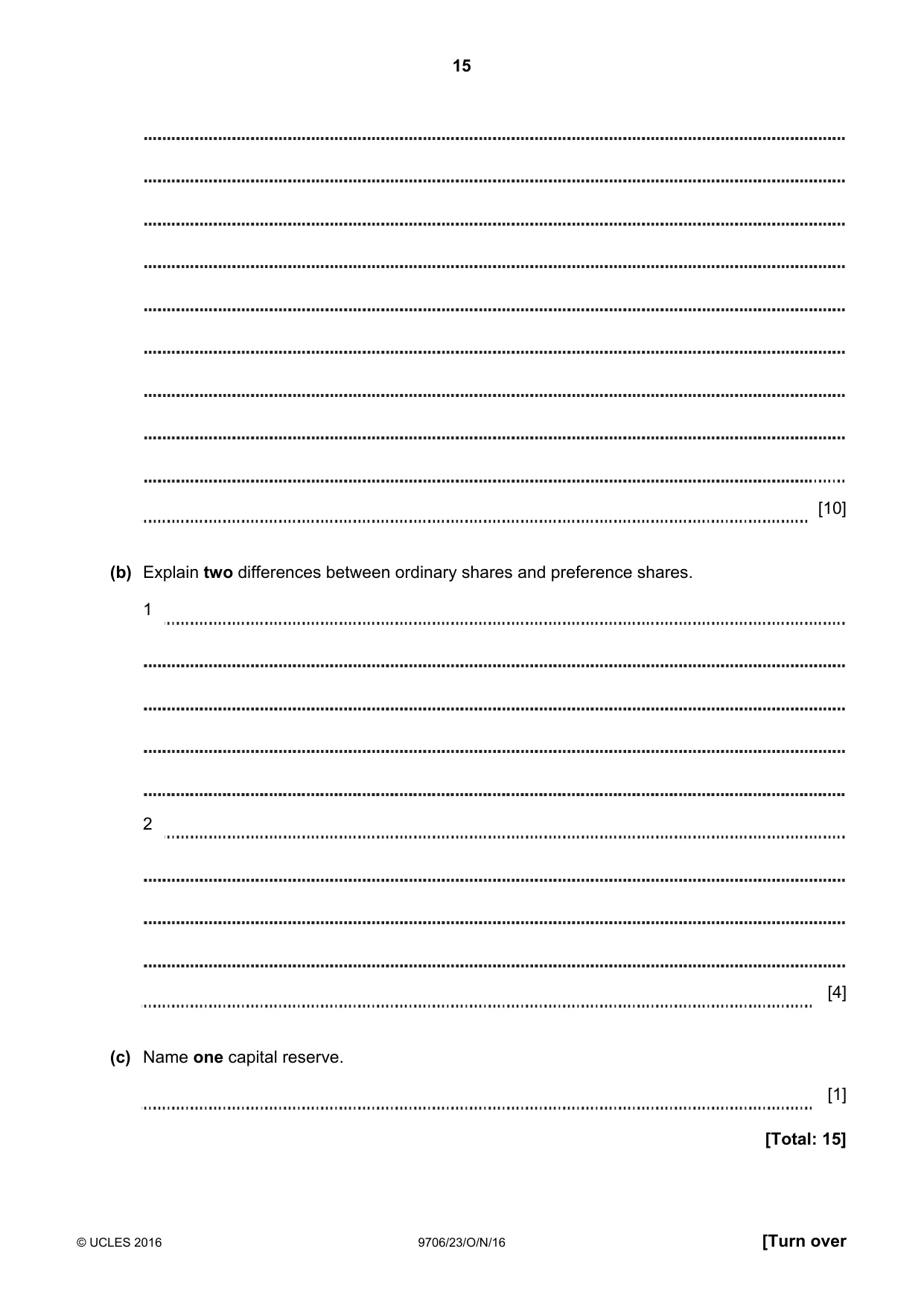 Cambridge A Level Accounting 9706 2016 Oct/Nov Paper 2 · Variant 3 question paper, page 15 of 20