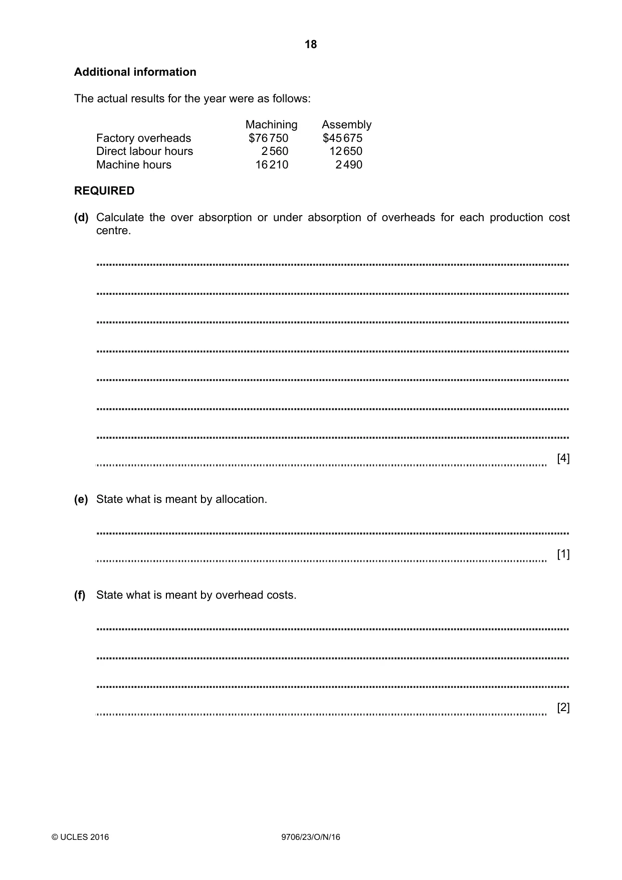 Cambridge A Level Accounting 9706 2016 Oct/Nov Paper 2 · Variant 3 question paper, page 18 of 20