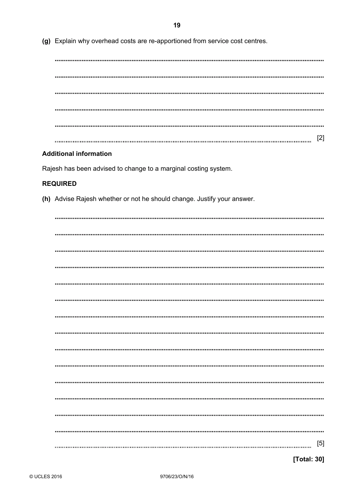 Cambridge A Level Accounting 9706 2016 Oct/Nov Paper 2 · Variant 3 question paper, page 19 of 20
