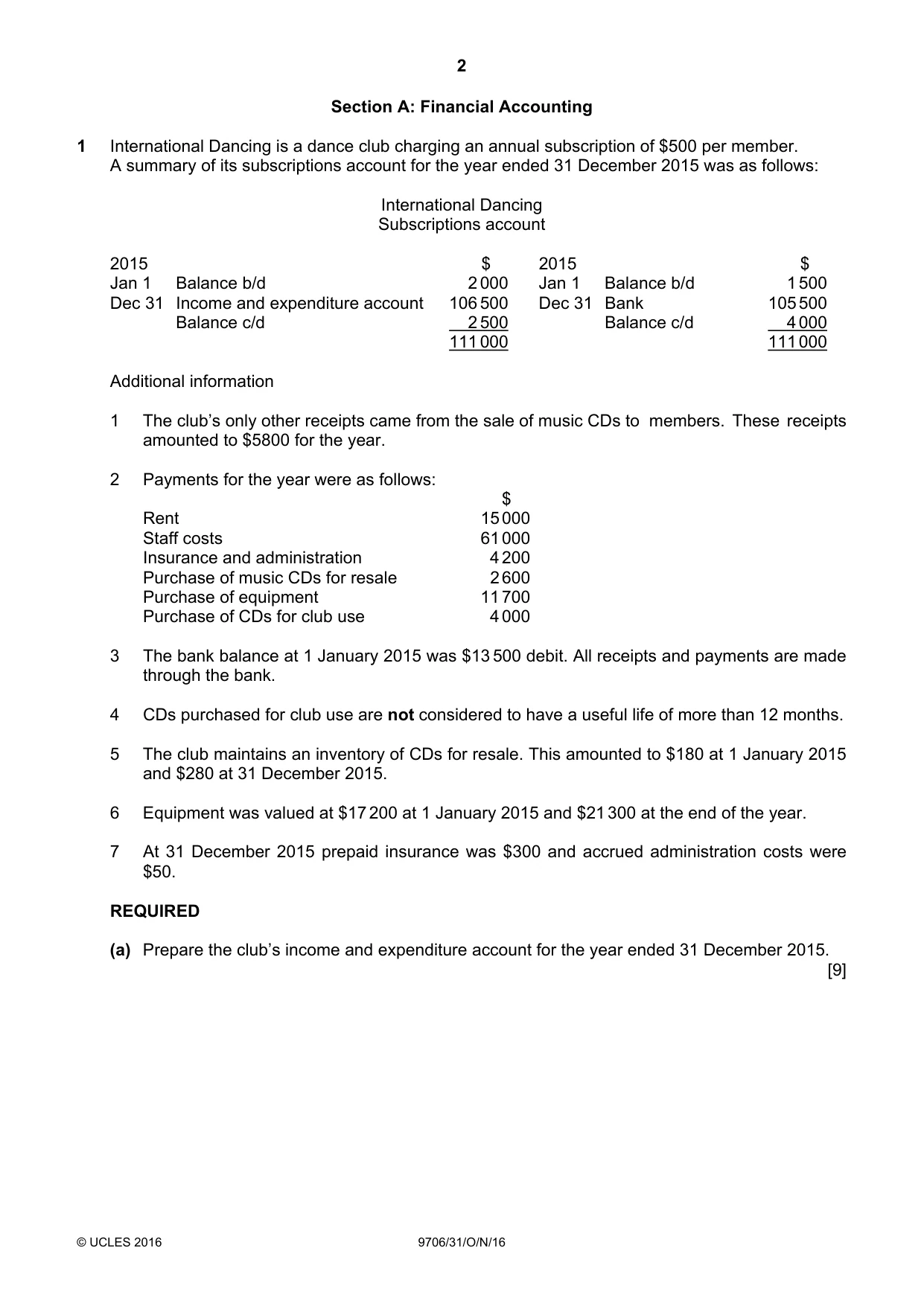 Cambridge A Level Accounting 9706 2016 Oct/Nov Paper 3 · Variant 1 question paper, page 2 of 12