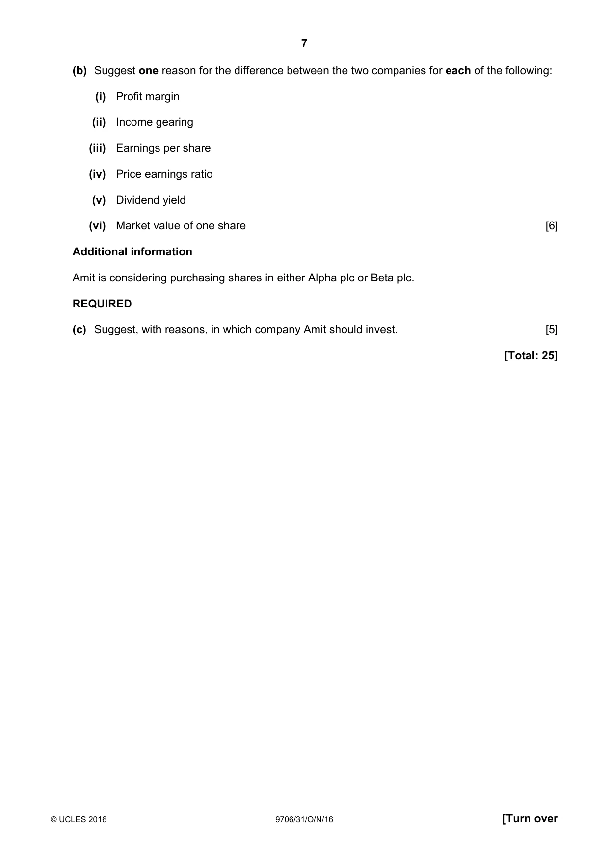 Cambridge A Level Accounting 9706 2016 Oct/Nov Paper 3 · Variant 1 question paper, page 7 of 12