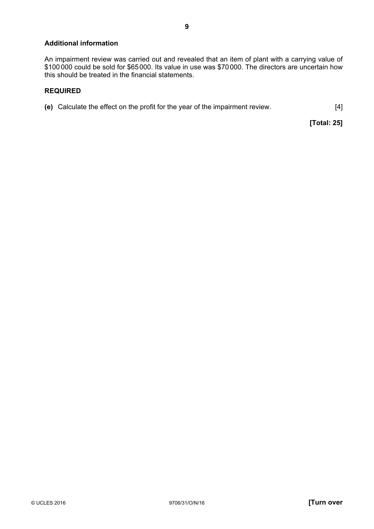 Cambridge A Level Accounting 9706 2016 Oct/Nov Paper 3 · Variant 1 question paper, page 9 of 12