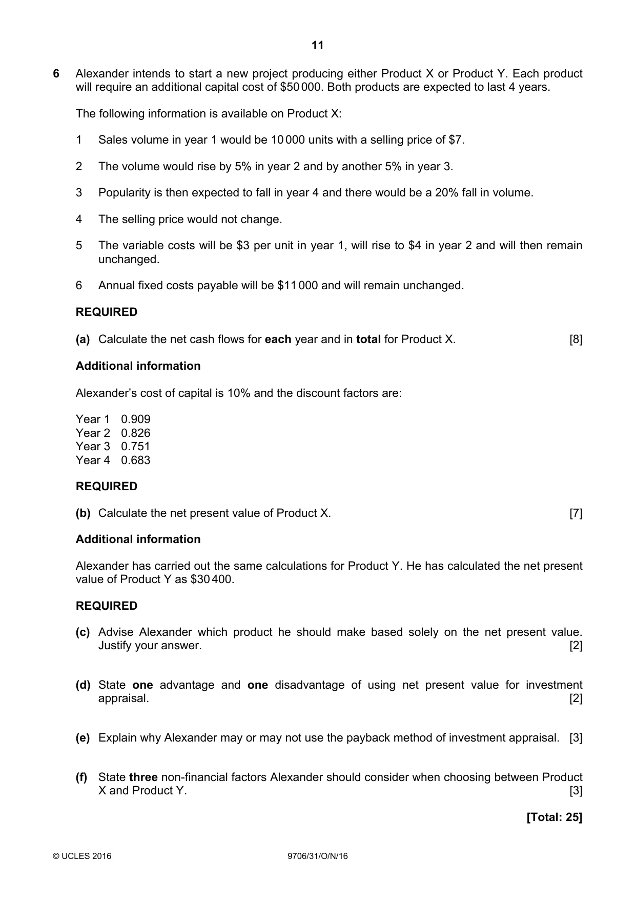 Cambridge A Level Accounting 9706 2016 Oct/Nov Paper 3 · Variant 1 question paper, page 11 of 12