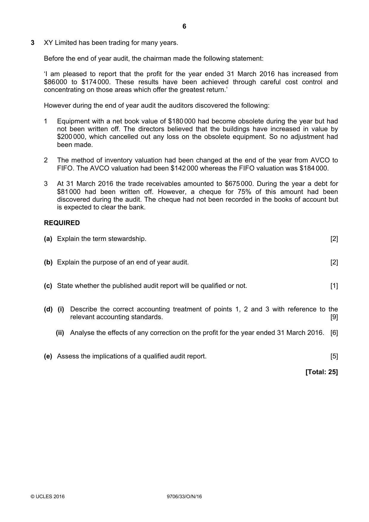 Cambridge A Level Accounting 9706 2016 Oct/Nov Paper 3 · Variant 3 question paper, page 6 of 12