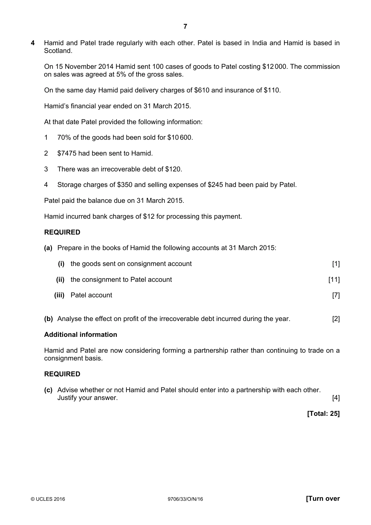 Cambridge A Level Accounting 9706 2016 Oct/Nov Paper 3 · Variant 3 question paper, page 7 of 12