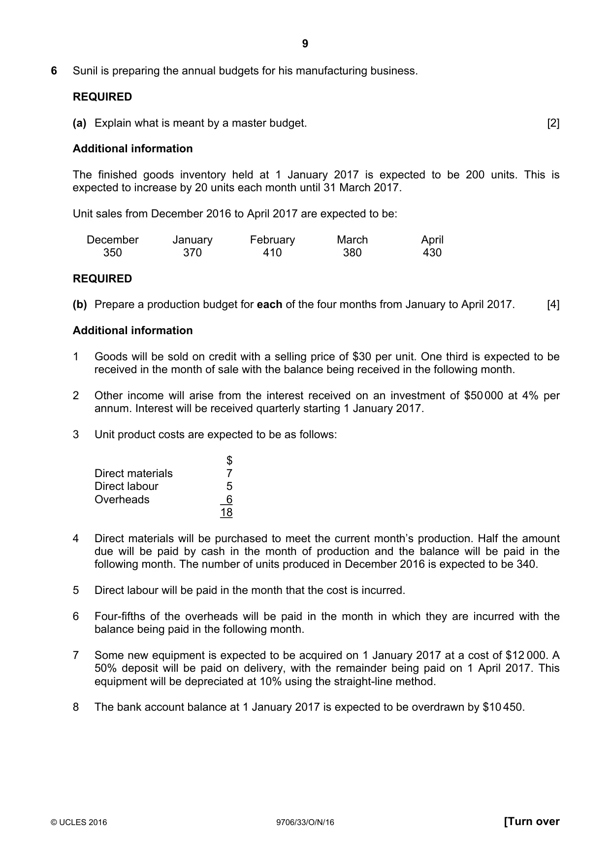 Cambridge A Level Accounting 9706 2016 Oct/Nov Paper 3 · Variant 3 question paper, page 9 of 12