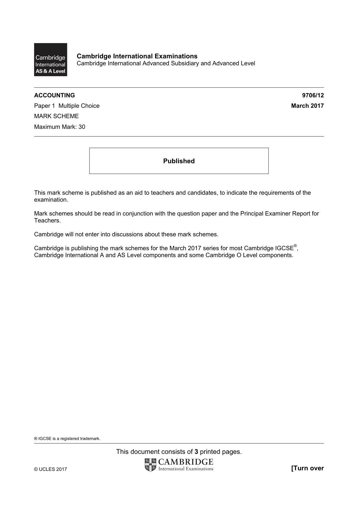 Mark scheme, page 1 of 3