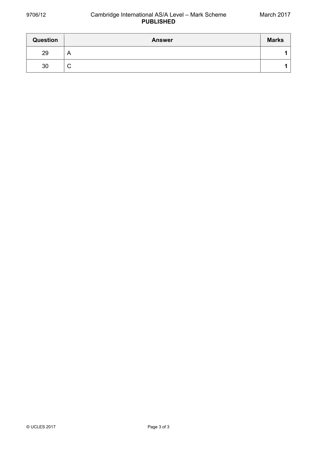 Mark scheme, page 3 of 3