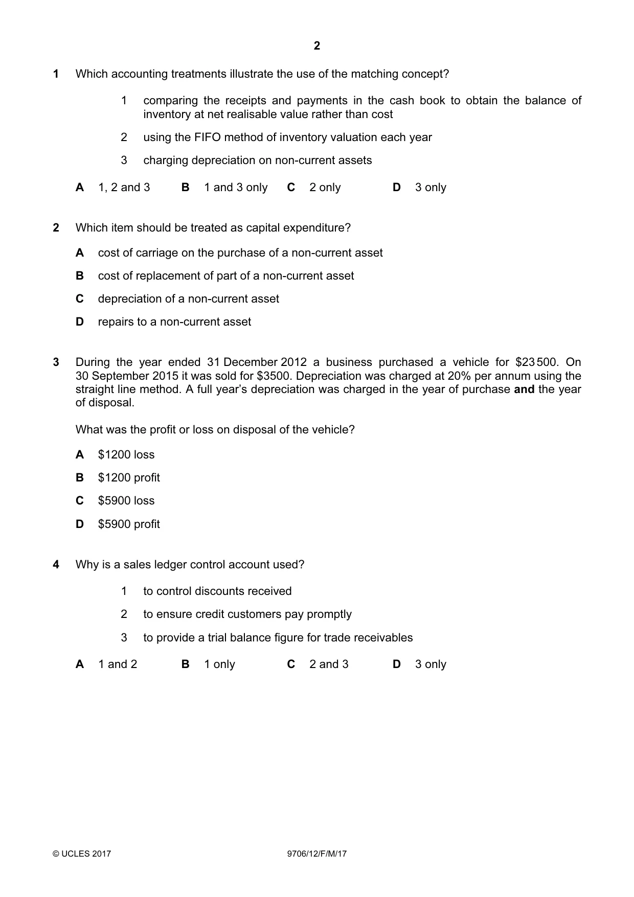 Cambridge A Level Accounting 9706 2017 Feb/March Paper 1 · Variant 2 question paper, page 2 of 12