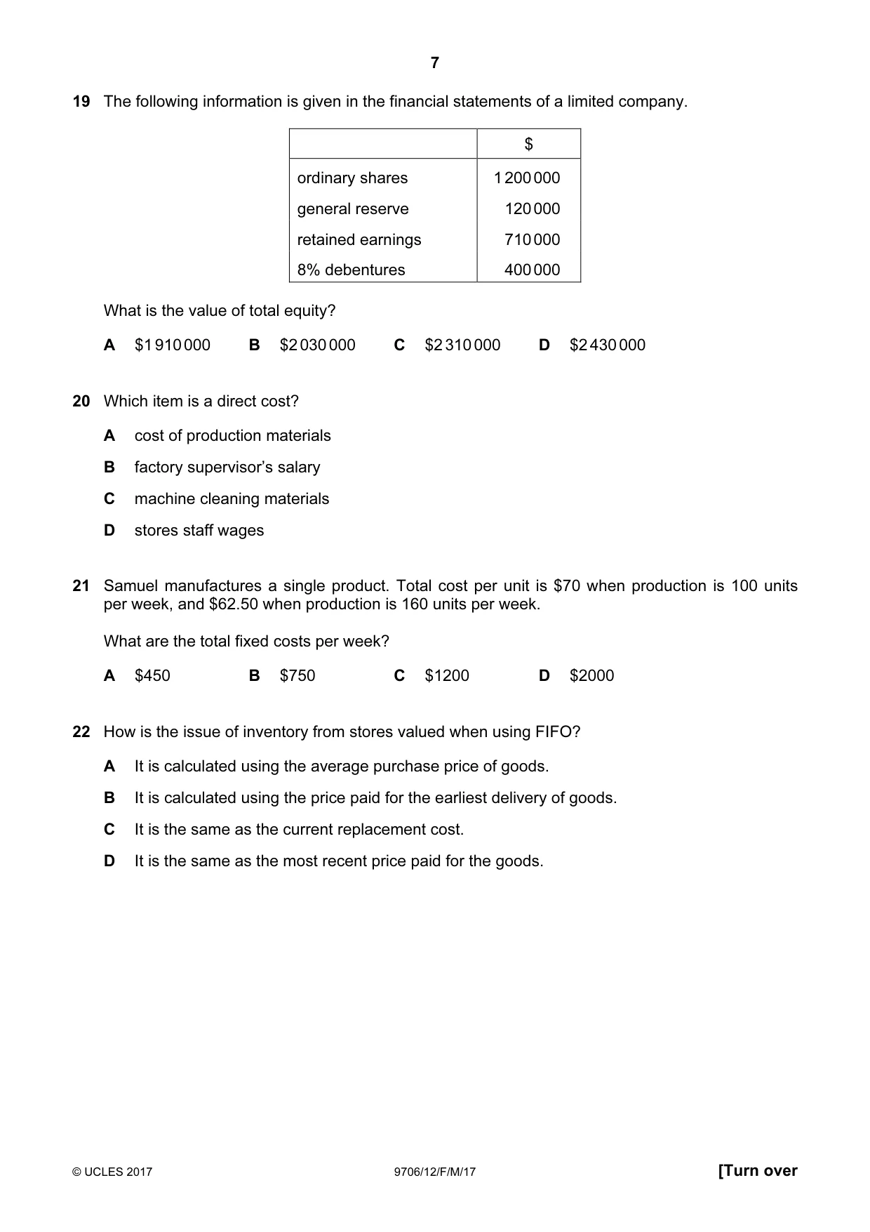 Cambridge A Level Accounting 9706 2017 Feb/March Paper 1 · Variant 2 question paper, page 7 of 12