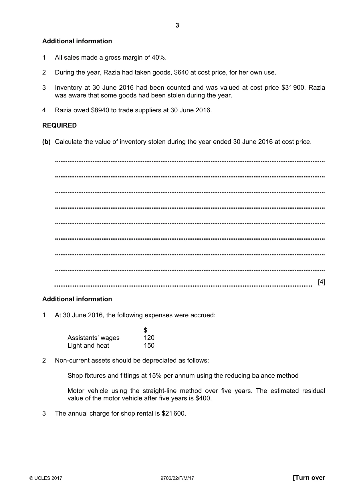 Cambridge A Level Accounting 9706 2017 Feb/March Paper 2 · Variant 2 question paper, page 3 of 20