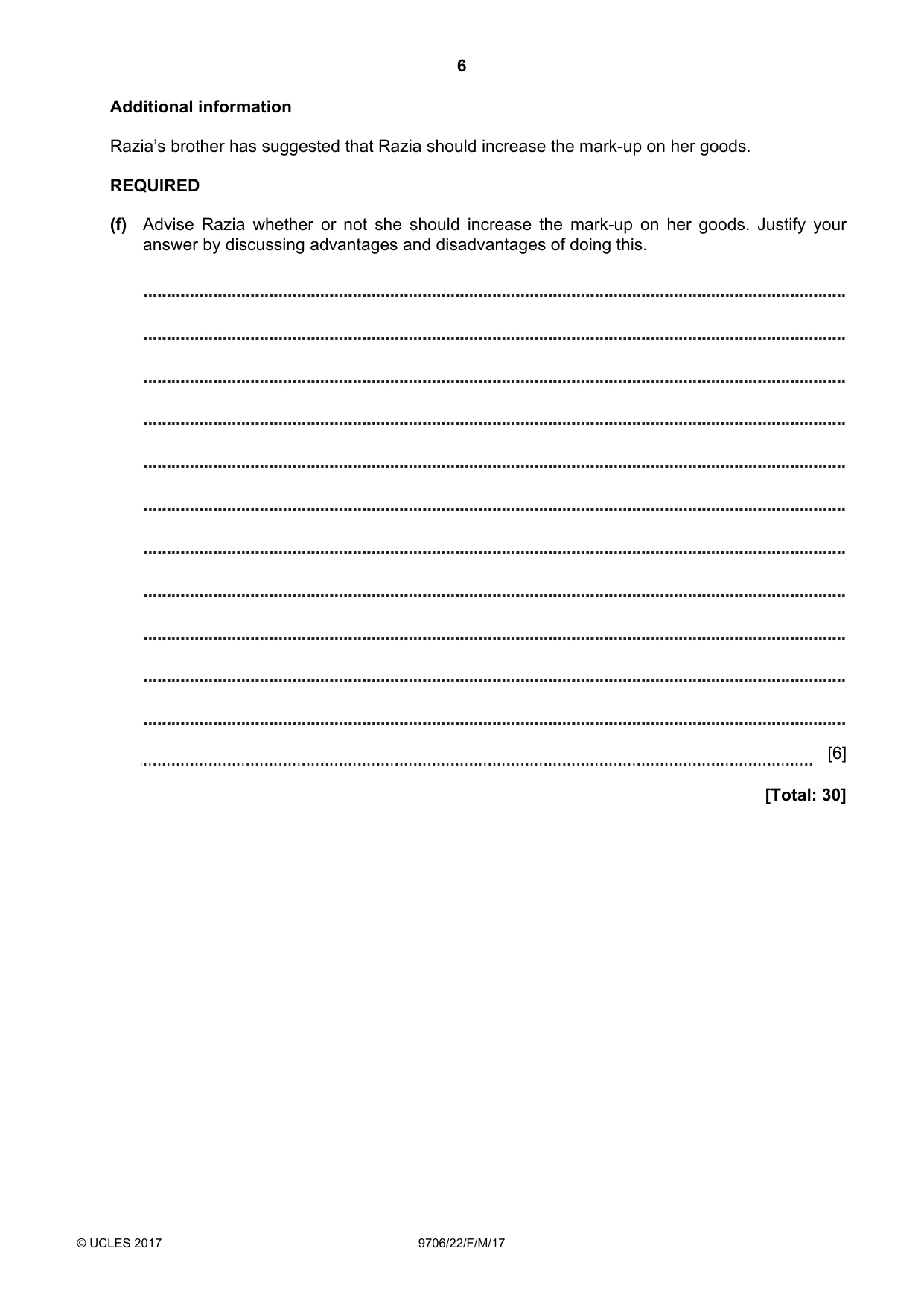 Cambridge A Level Accounting 9706 2017 Feb/March Paper 2 · Variant 2 question paper, page 6 of 20