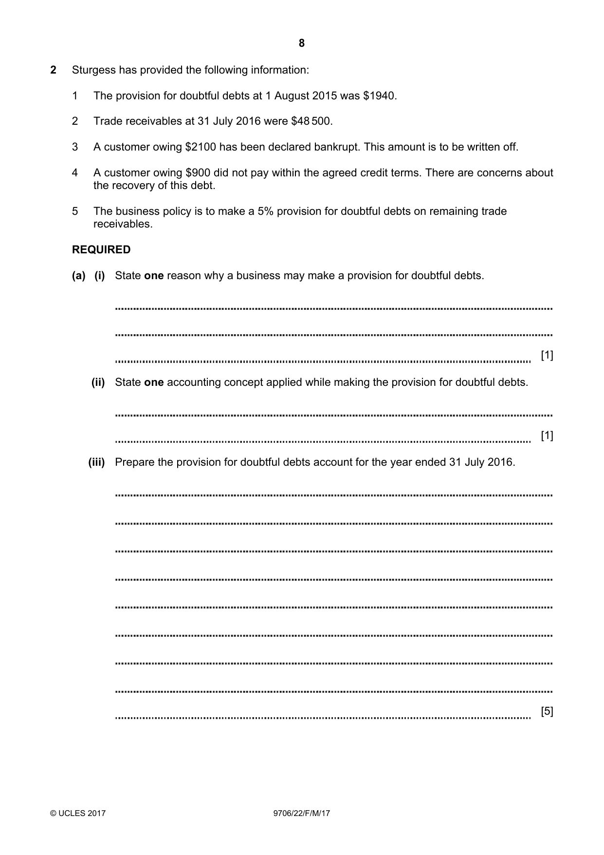 Cambridge A Level Accounting 9706 2017 Feb/March Paper 2 · Variant 2 question paper, page 8 of 20