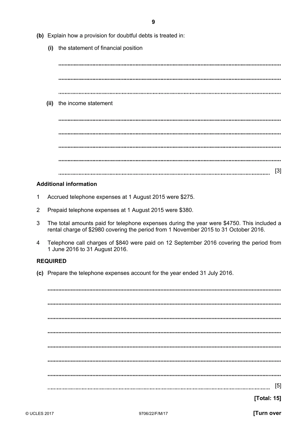 Cambridge A Level Accounting 9706 2017 Feb/March Paper 2 · Variant 2 question paper, page 9 of 20