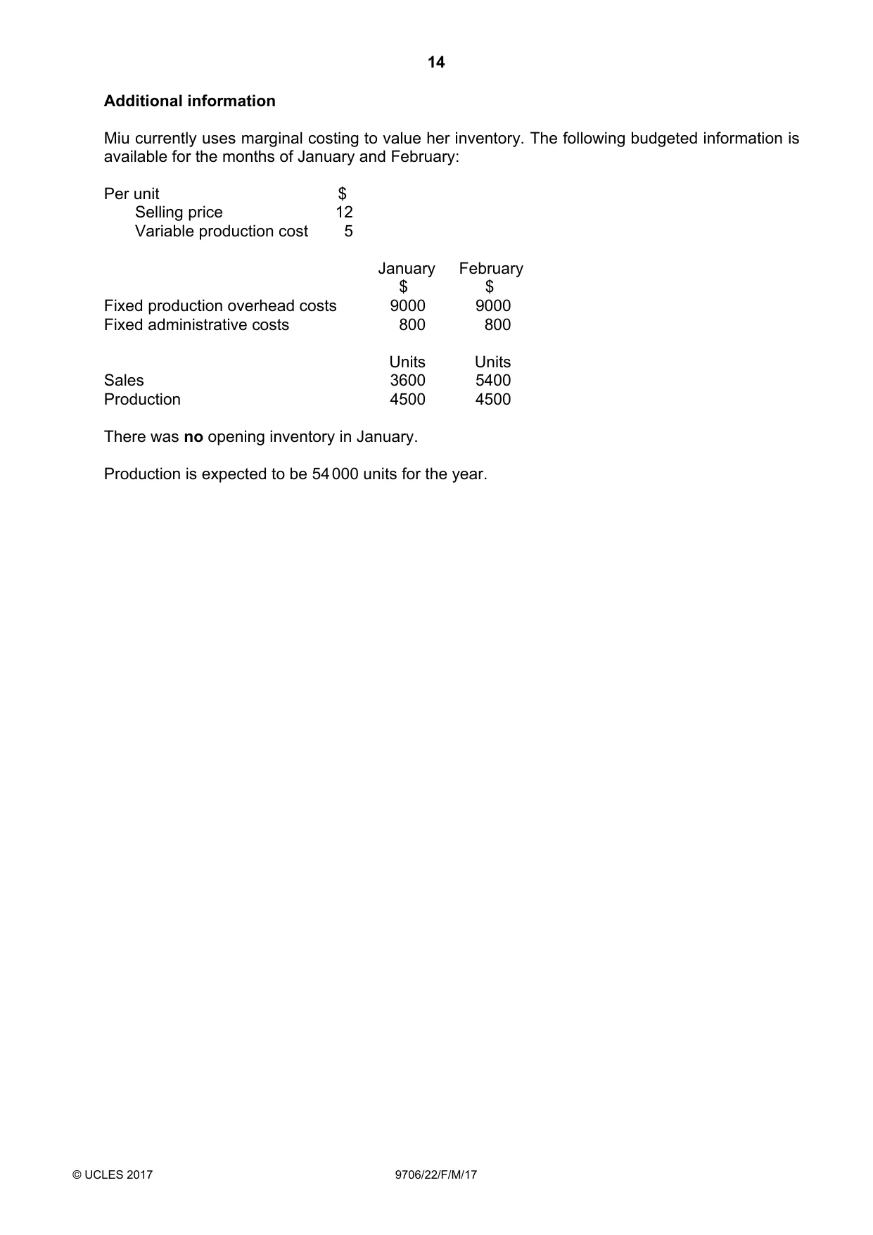 Cambridge A Level Accounting 9706 2017 Feb/March Paper 2 · Variant 2 question paper, page 14 of 20