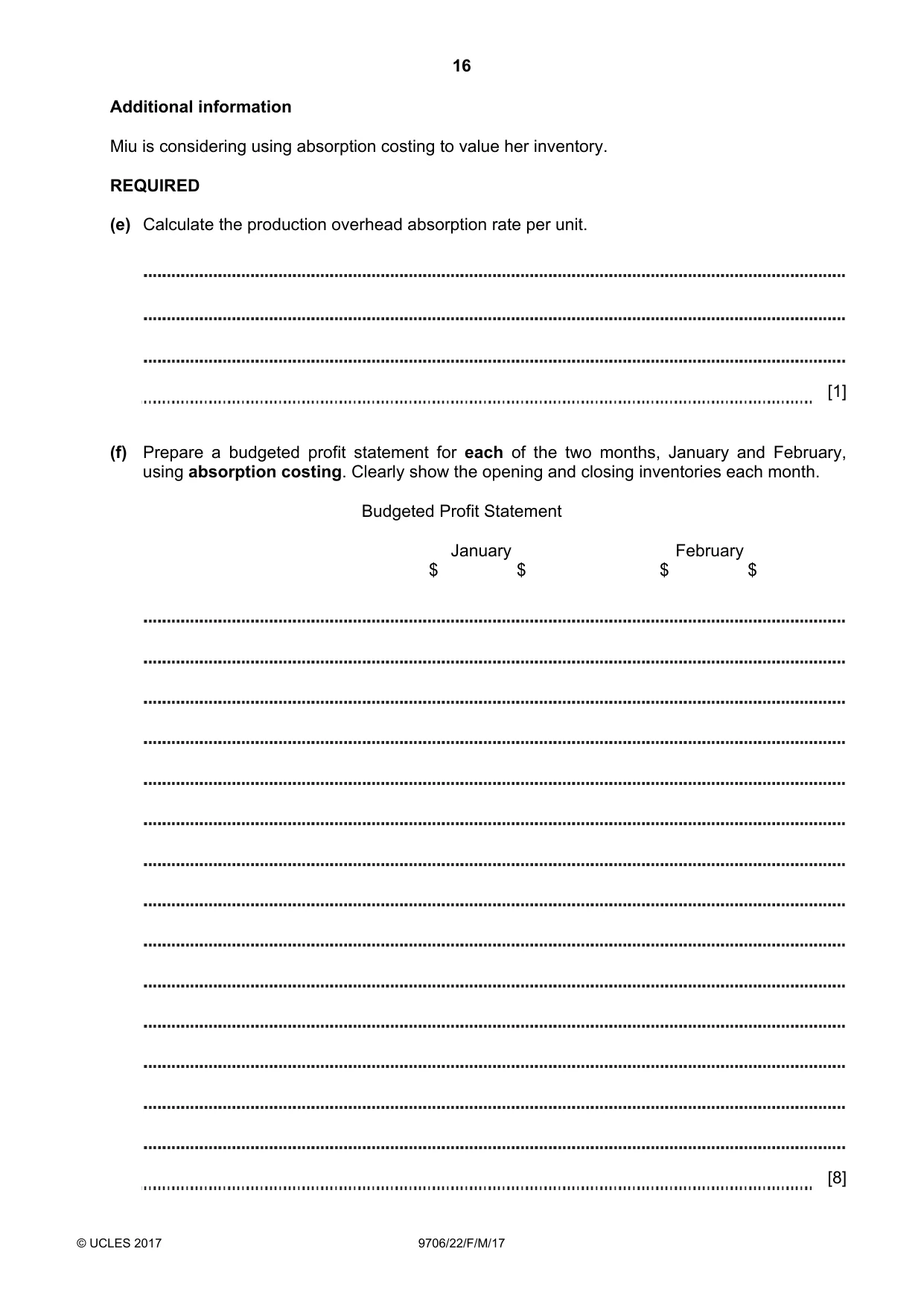 Cambridge A Level Accounting 9706 2017 Feb/March Paper 2 · Variant 2 question paper, page 16 of 20