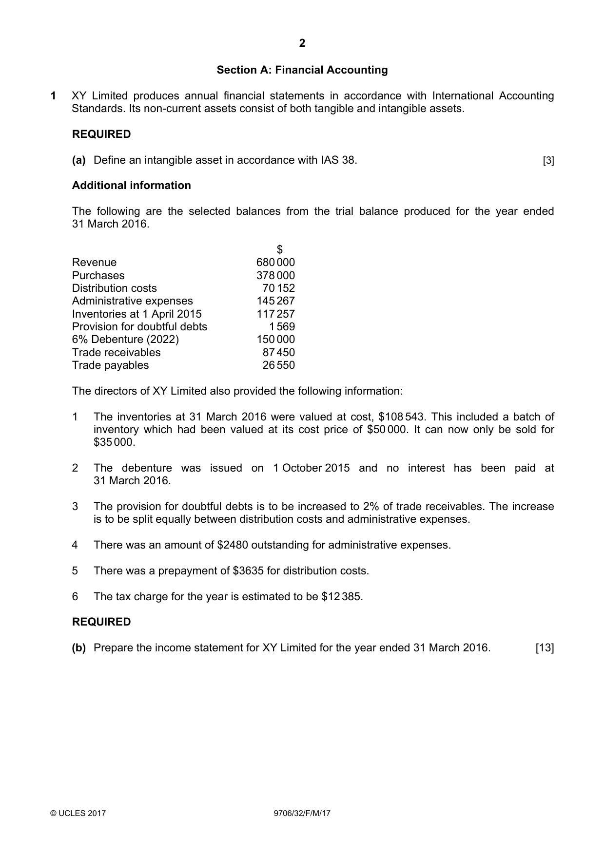 Cambridge A Level Accounting 9706 2017 Feb/March Paper 3 · Variant 2 question paper, page 2 of 12