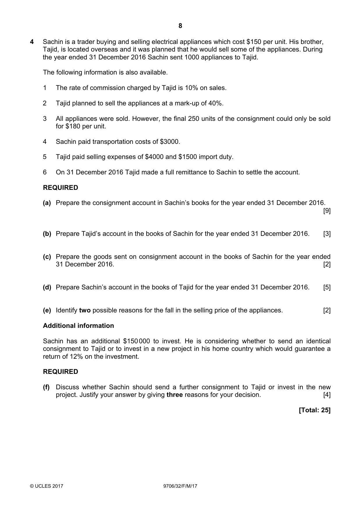 Cambridge A Level Accounting 9706 2017 Feb/March Paper 3 · Variant 2 question paper, page 8 of 12