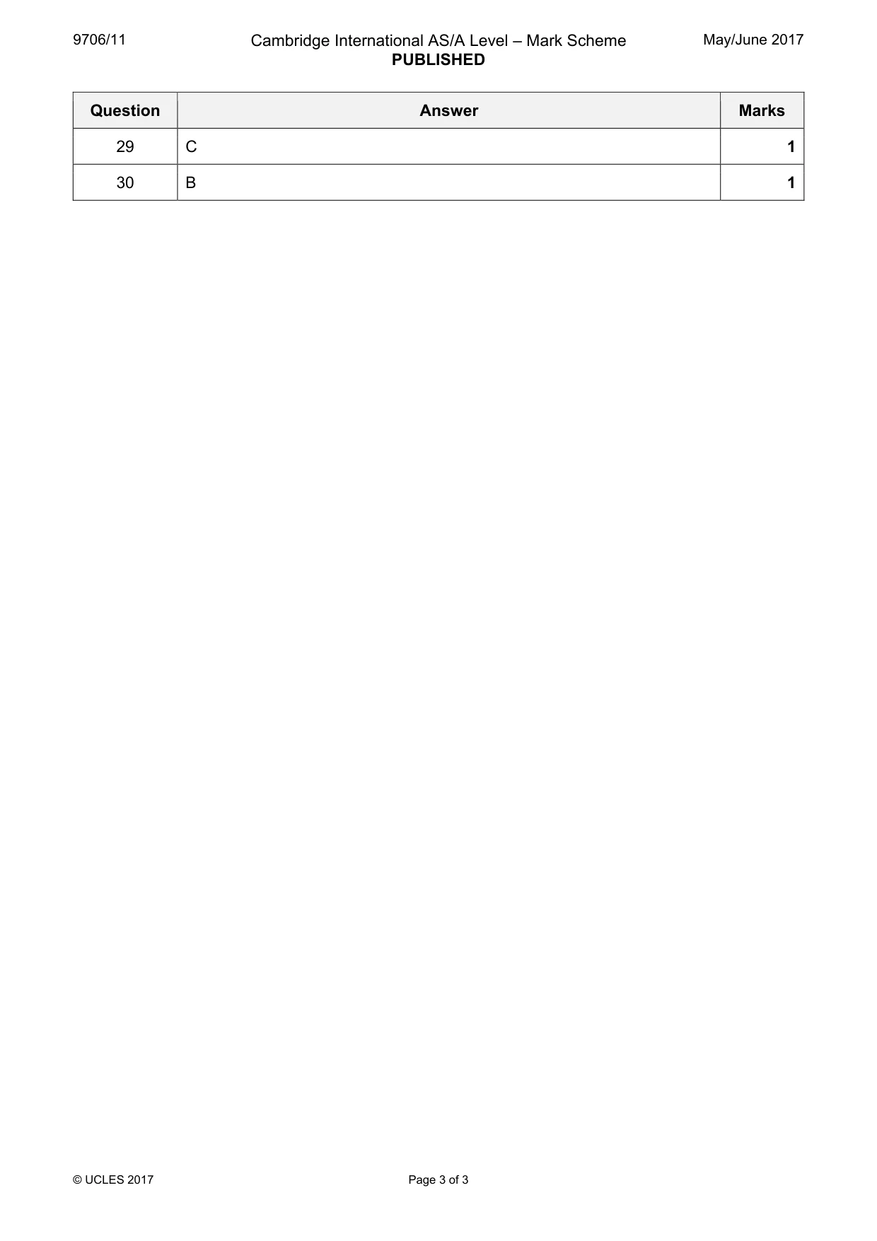 Mark scheme, page 3 of 3