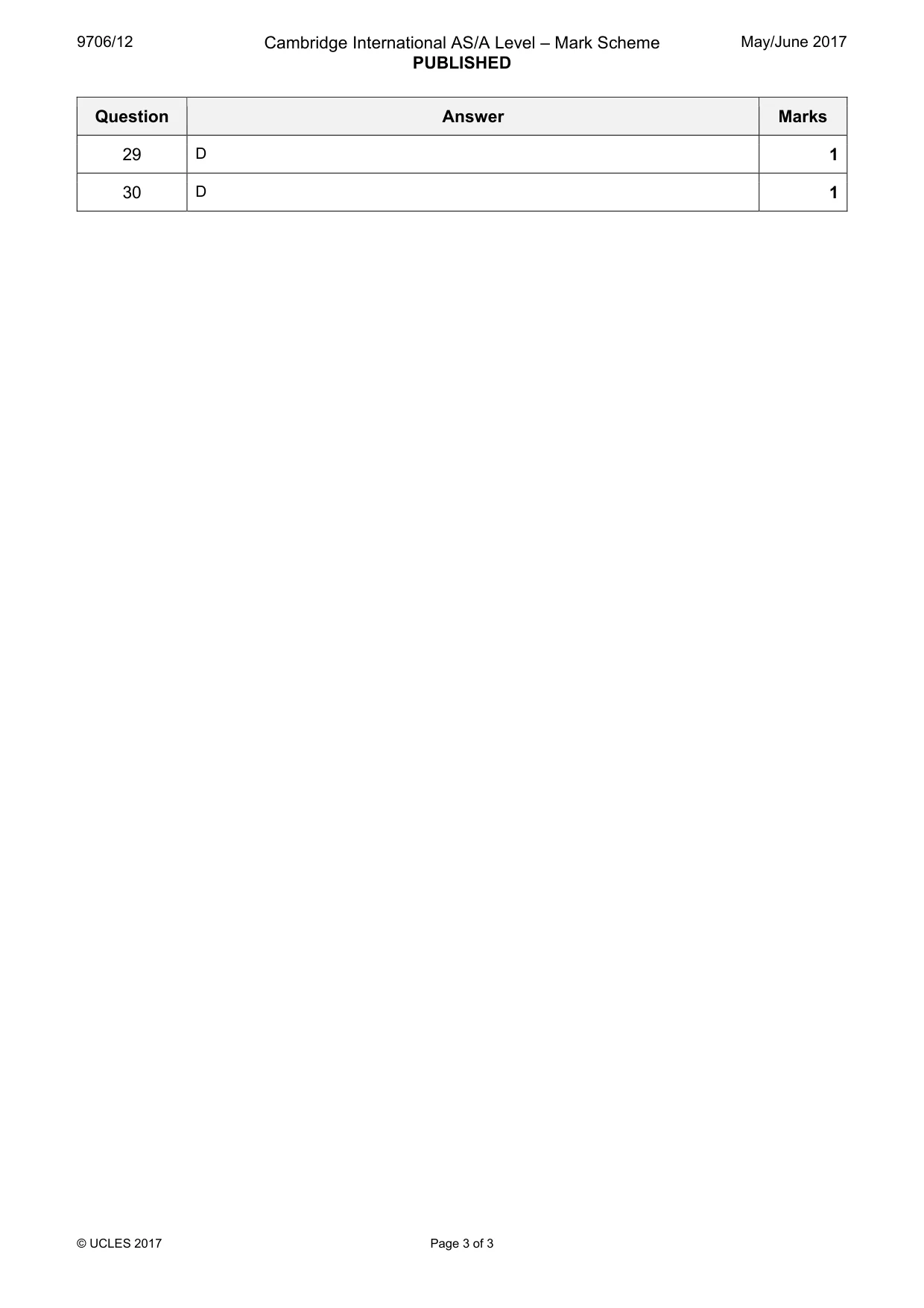 Mark scheme, page 3 of 3