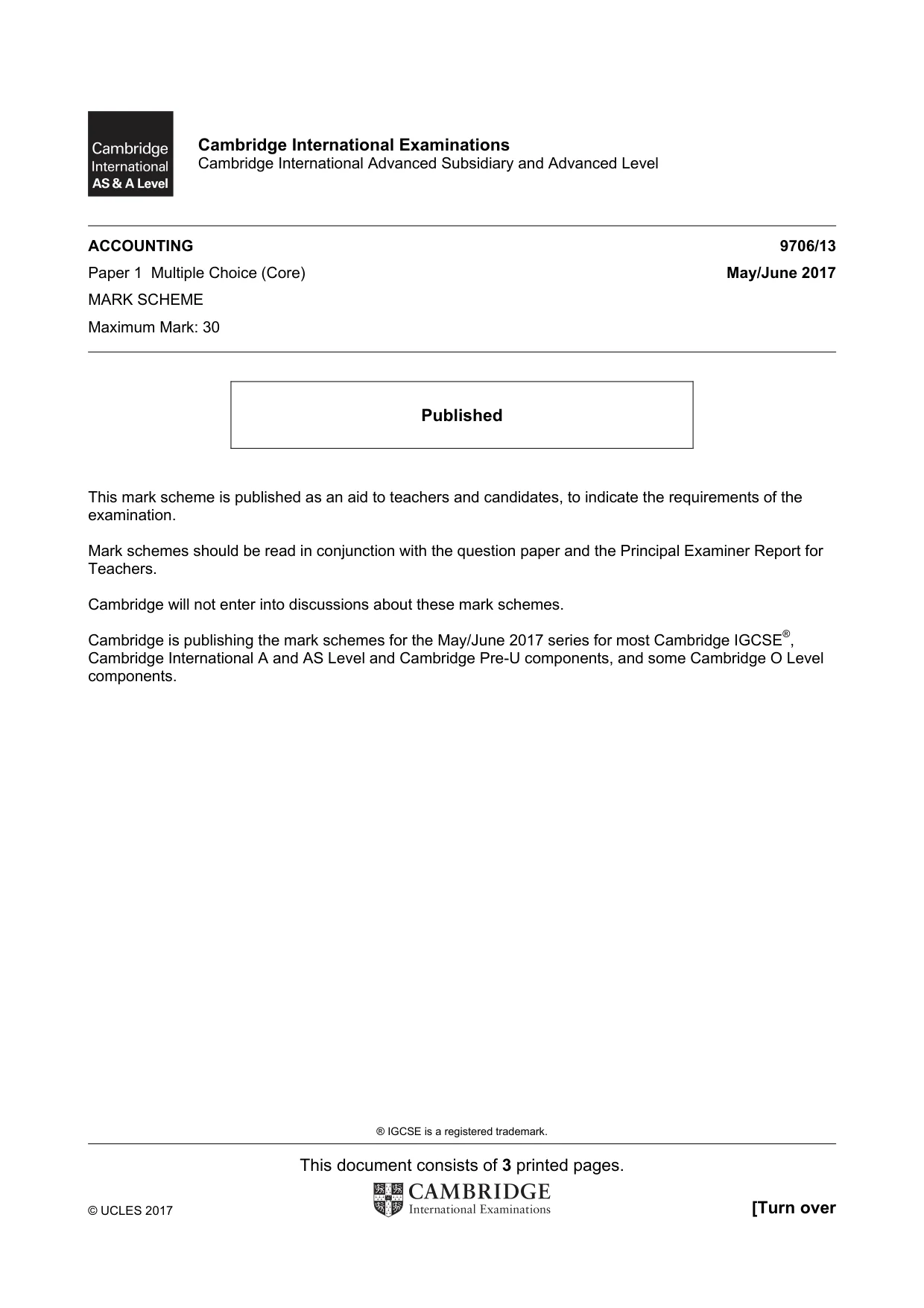 Mark scheme, page 1 of 3