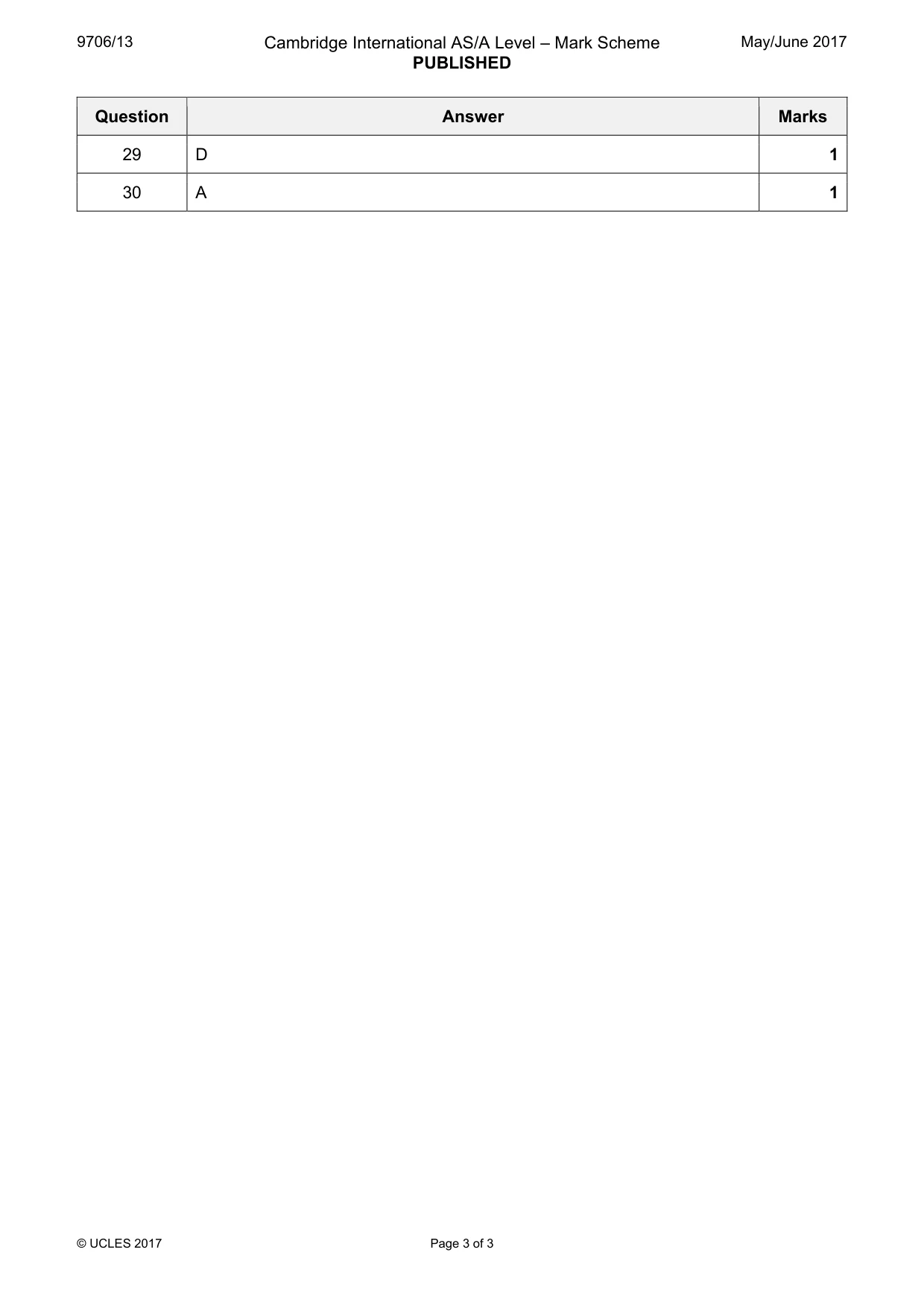 Mark scheme, page 3 of 3