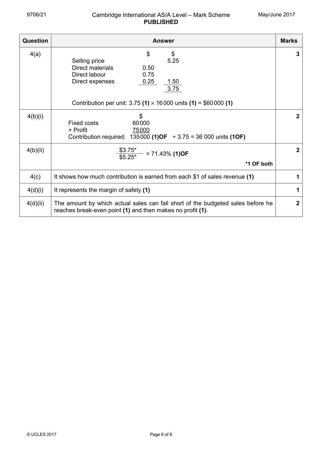Mark scheme, page 6 of 8