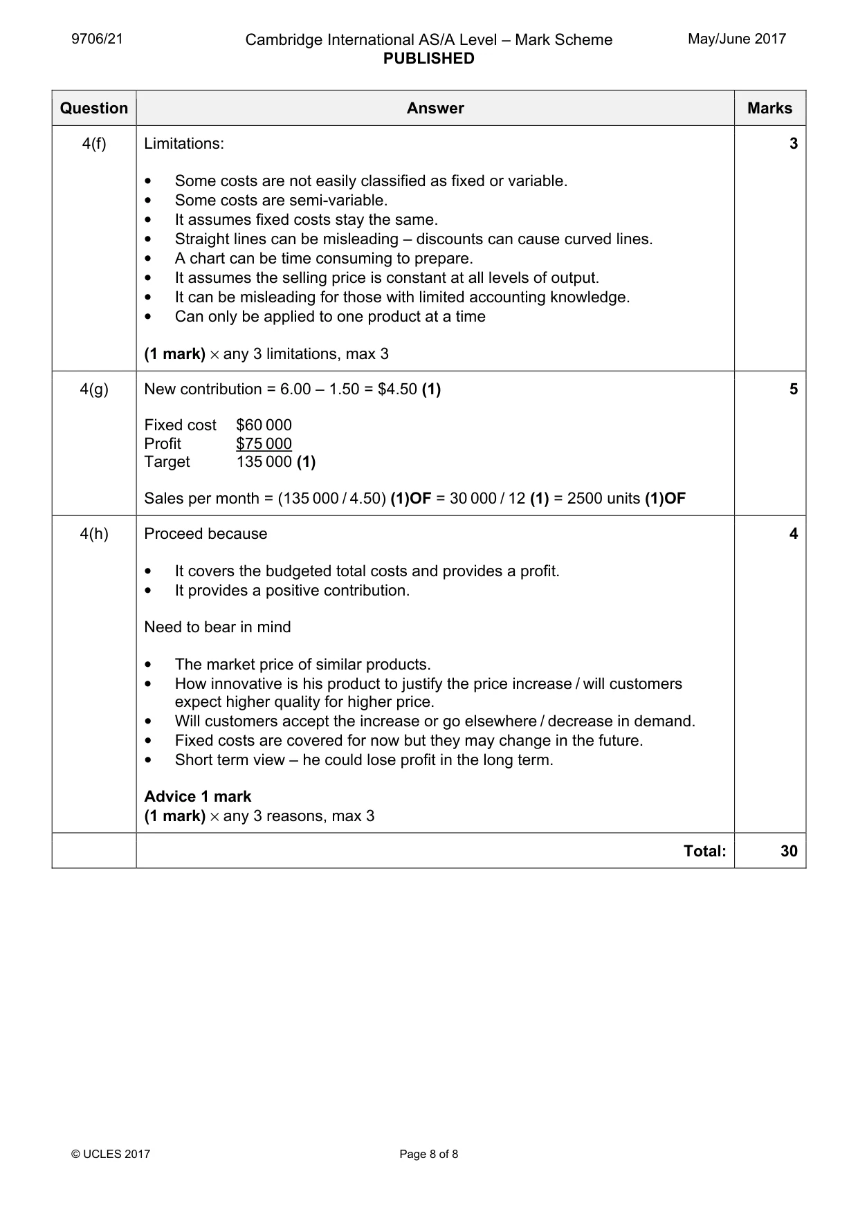 Mark scheme, page 8 of 8