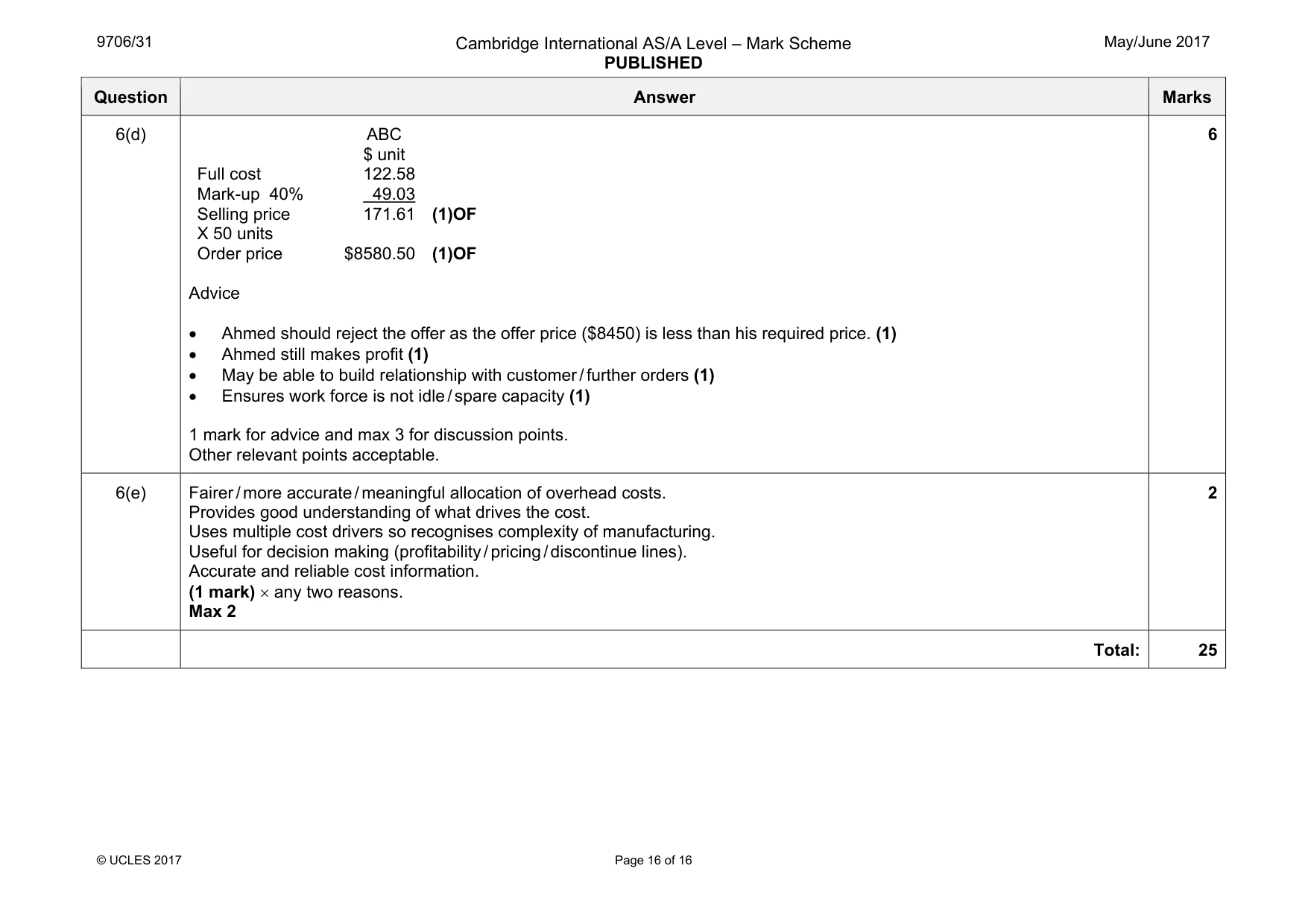 Mark scheme, page 16 of 16