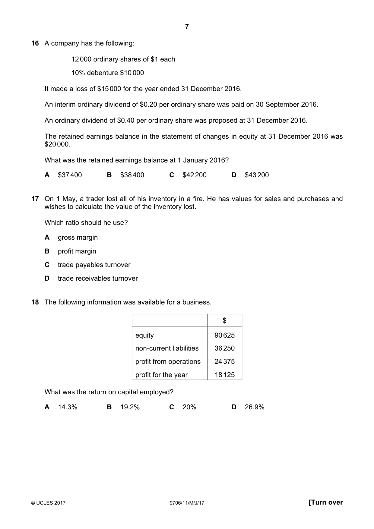 Cambridge A Level Accounting 9706 2017 May/June Paper 1 · Variant 1 question paper, page 7 of 12
