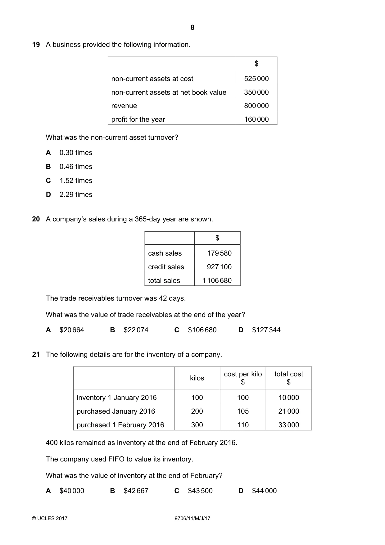 Cambridge A Level Accounting 9706 2017 May/June Paper 1 · Variant 1 question paper, page 8 of 12
