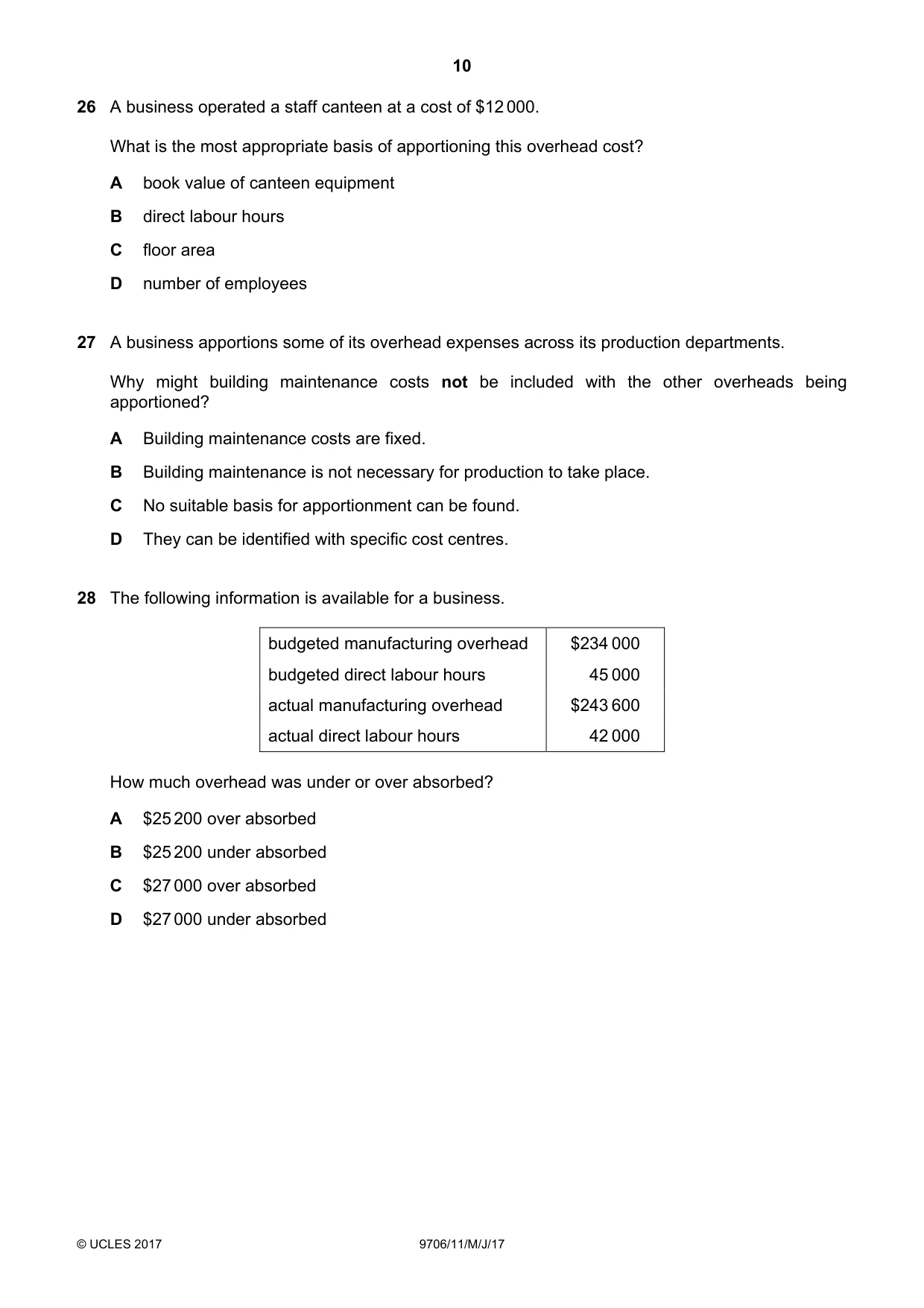 Cambridge A Level Accounting 9706 2017 May/June Paper 1 · Variant 1 question paper, page 10 of 12